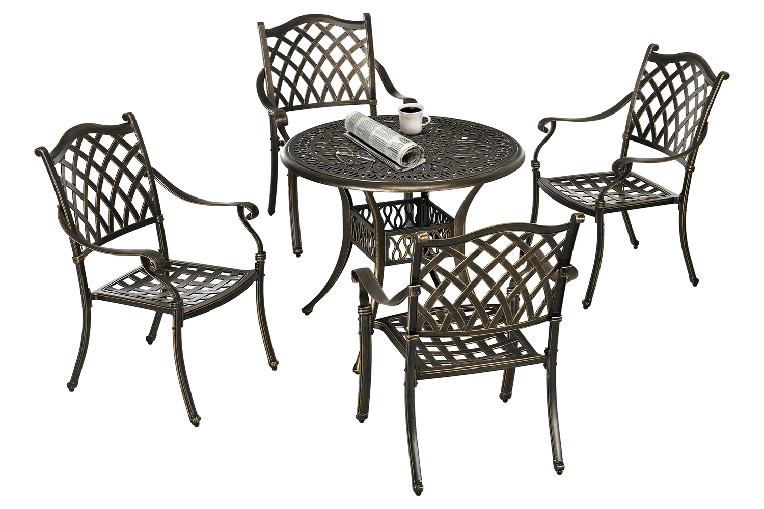 Outsunny Garden Dining Table Set with Umbrella Hole | Bronze | 5 Pieces