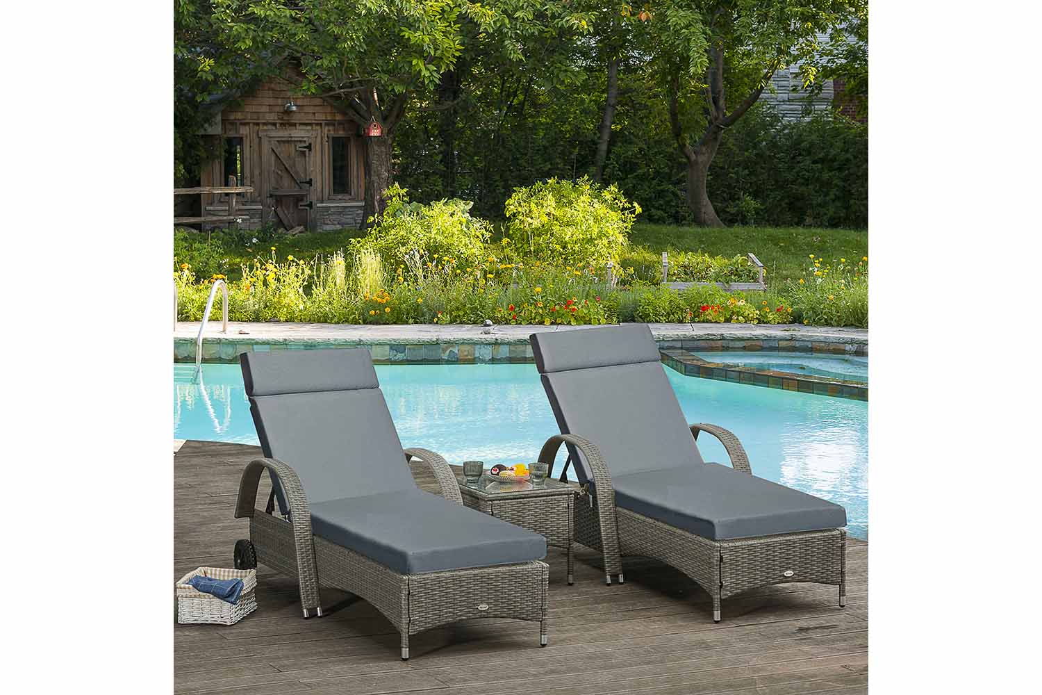 Outsunny Sun Lounger Cushions | Dark Grey | Set of 2