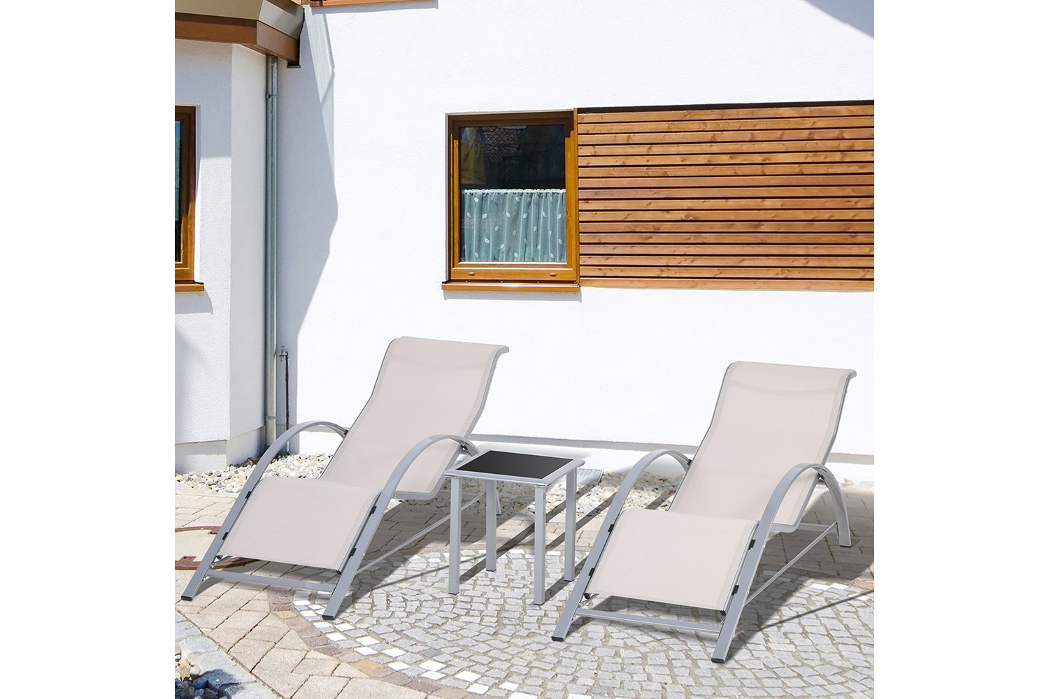 Outsunny Outdoor 3 Pieces Lounge Chair Set | Cream White