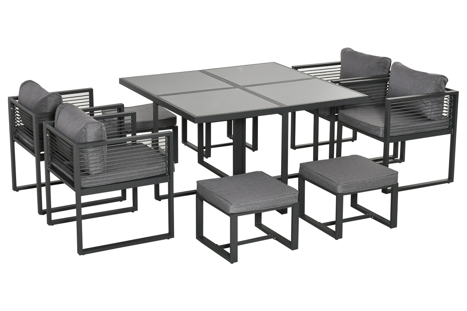 Outsunny 8-Seater Dining Cube Set with Cushion Footstool | Grey