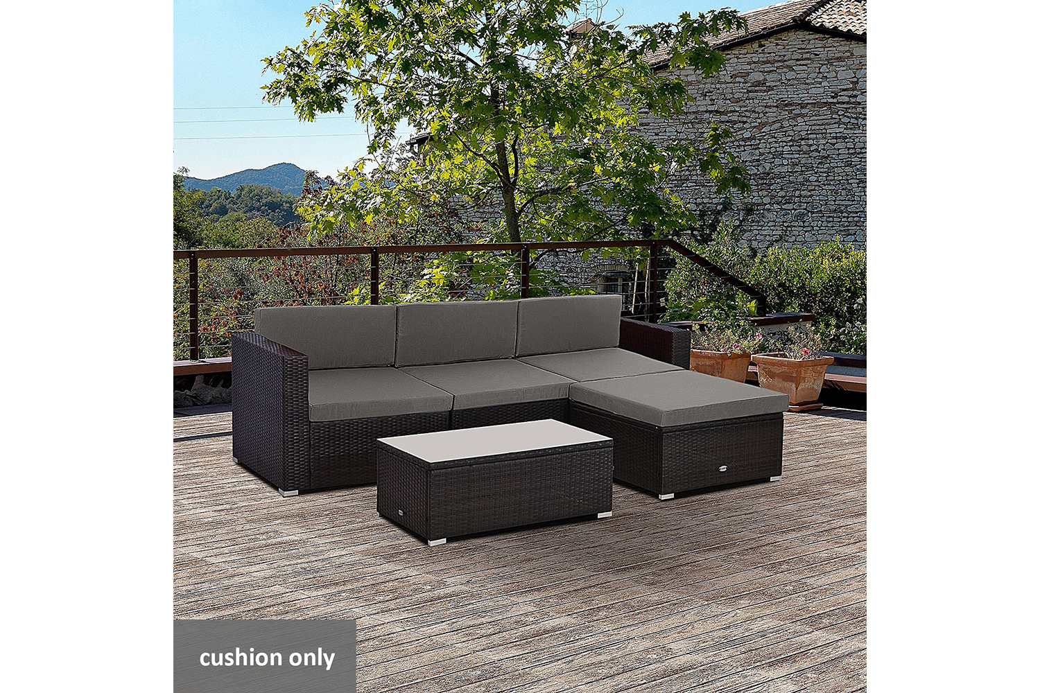 Outsunny Outdoor Cushion Pad Set for Furniture | Grey | 7 Pieces