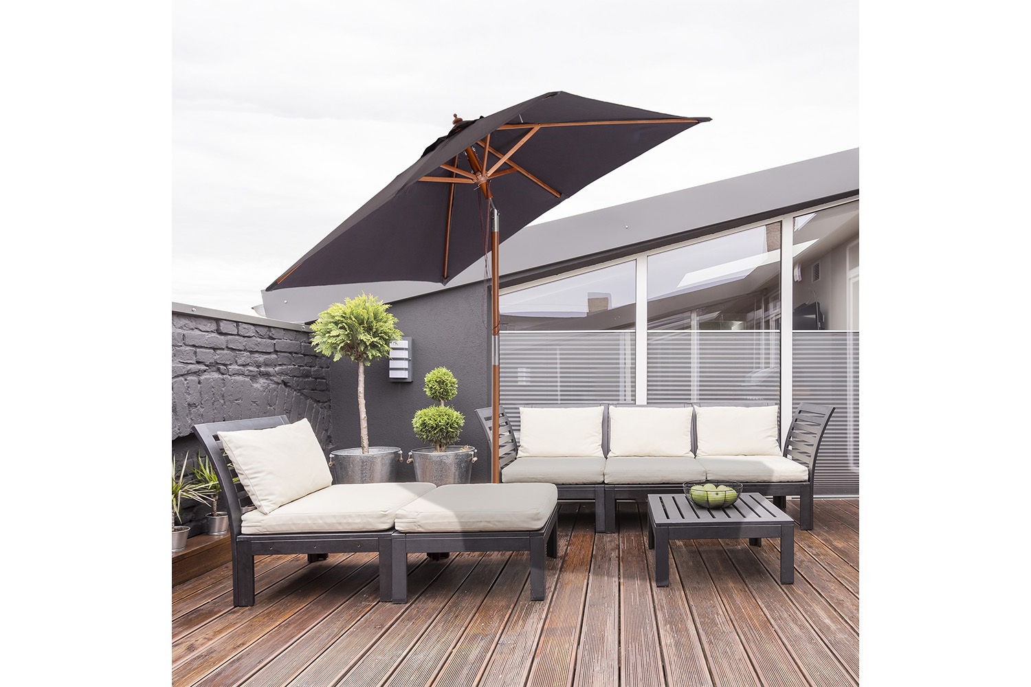 Outsunny Wooden Patio Umbrella | Deep Grey
