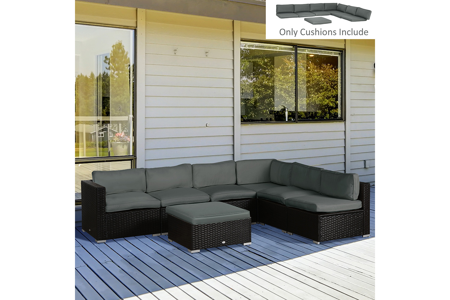 Outsunny Outdoor Seat Cushion Pad | Grey | 14 Pieces