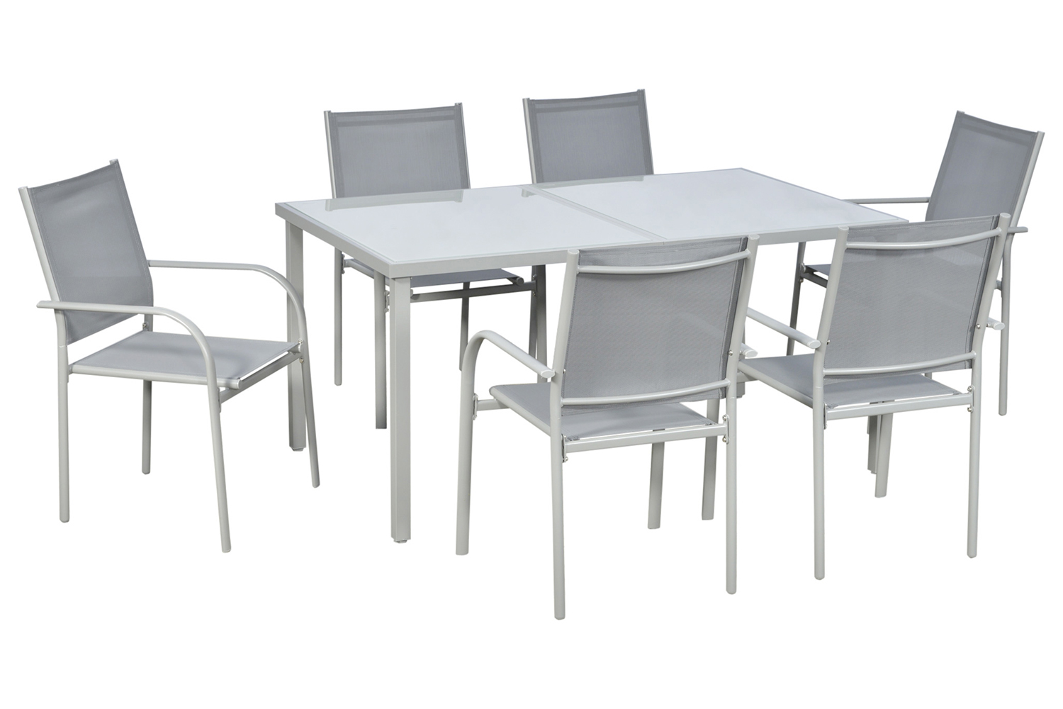 Outsunny 6 Stackable Chairs Dining Table Set | 7 Pieces