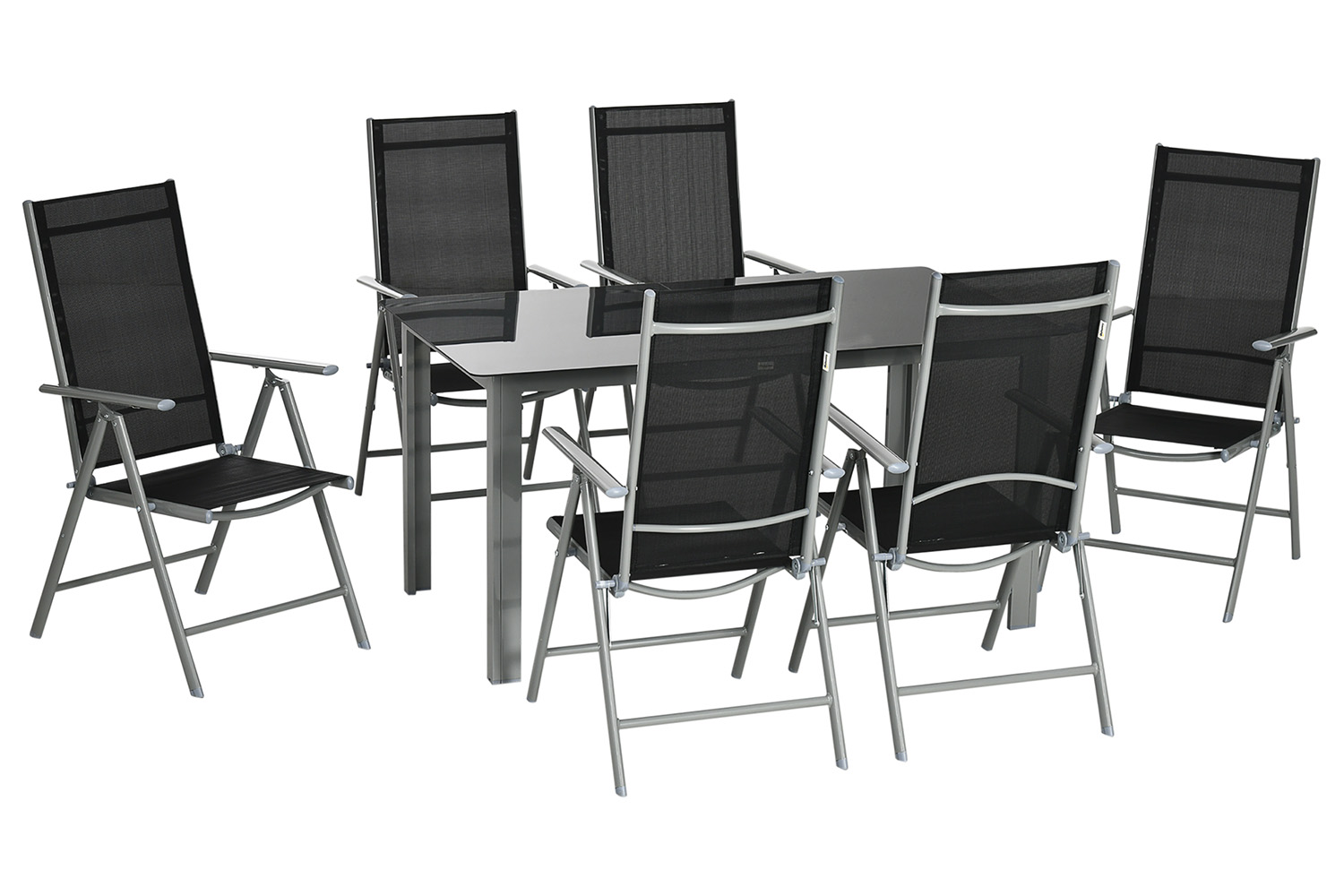 Outsunny Folding Dining Table Set | Black/Grey | 7 Pieces