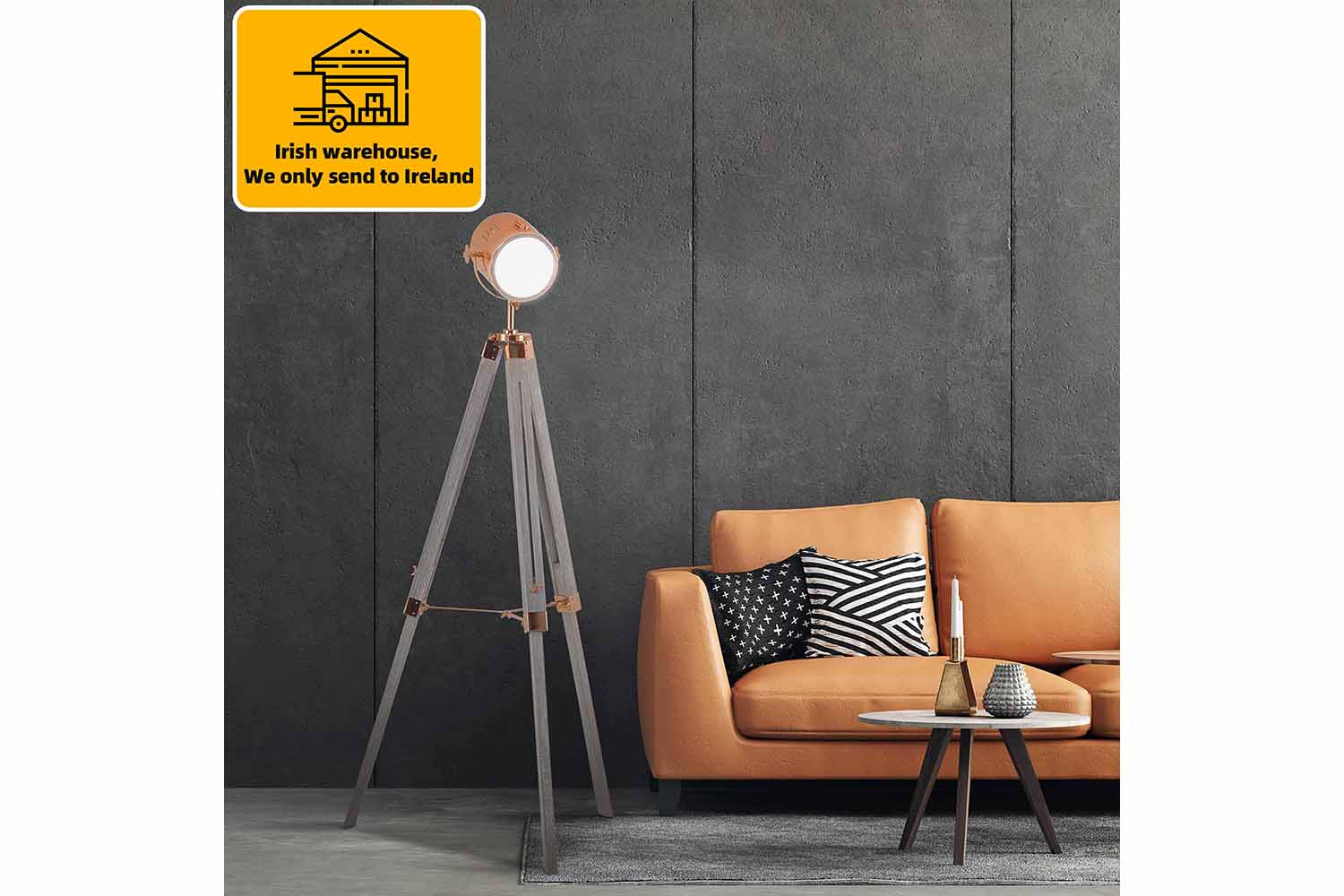 Homcom | Tripod Floor Lamp | Grey/Rose Gold