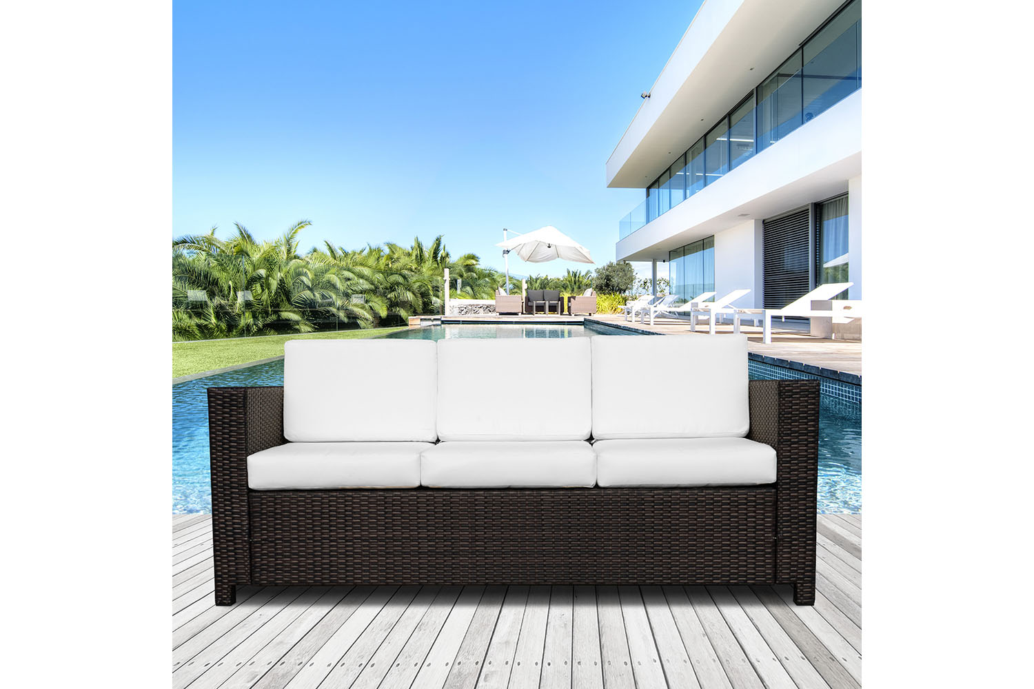Outsunny 3 Seater Sofa | Rattan | Brown