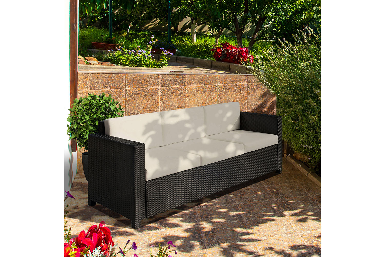 Outsunny Rattan 3 Seater Sofa | Mixed Black