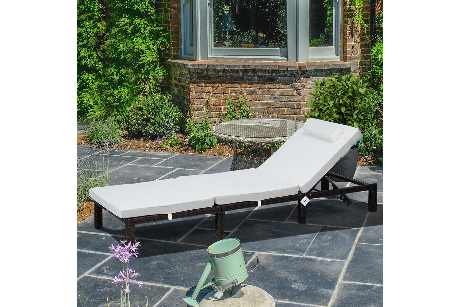 Outsunny Outdoor Sun Lounger | Off-White/Brown