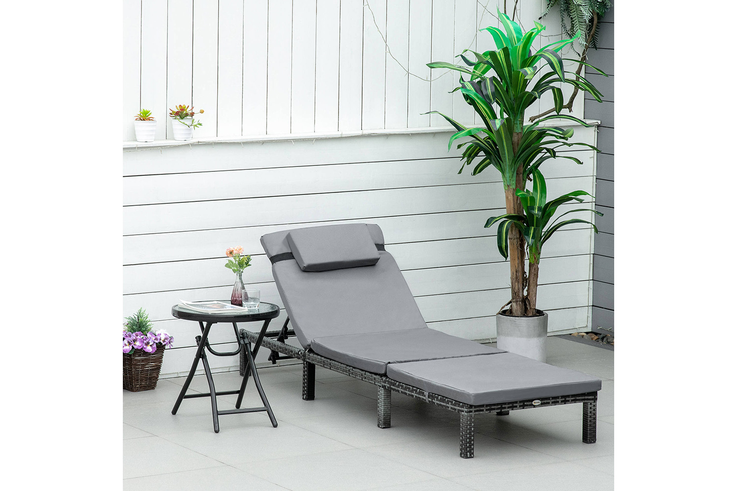 Outsunny Sun Lounger with Soft Padded Cushion | Grey