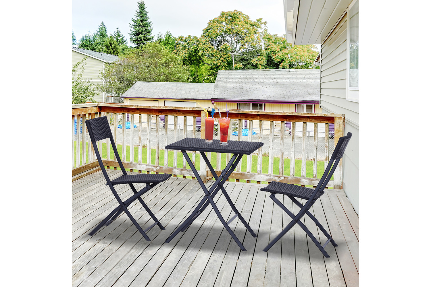 Outsunny Rattan Wicker Bistro Set Table and Chair Set | Black | 3 Pieces