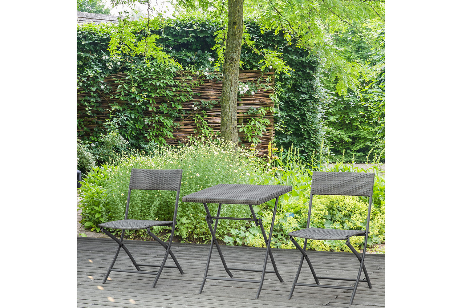 Outsunny Rattan Bistro Set Garden Patio Table & Chair | Grey | 3 Pieces