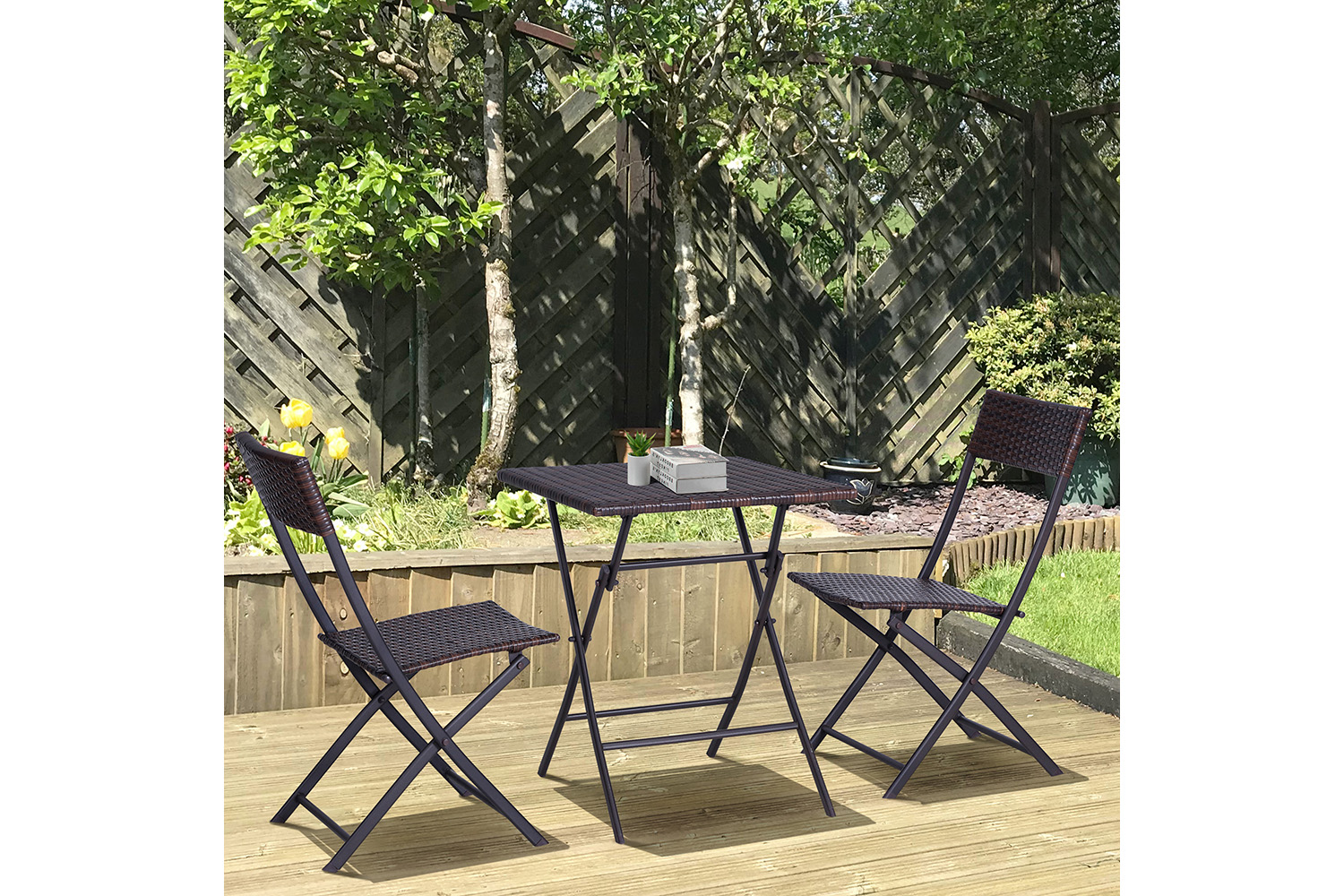 Outsunny Rattan Wicker Bistro Set Table and Chair Set | Brown | 3 Pieces