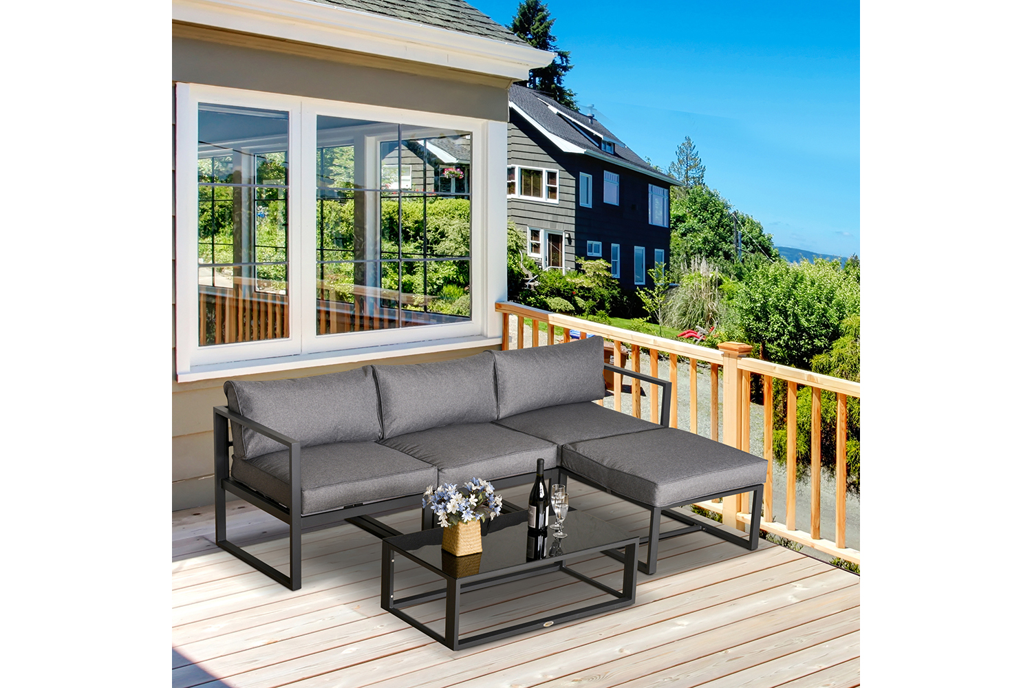 Outsunny 5 Pieces Outdoor Patio Furniture Set with Cushion | Grey