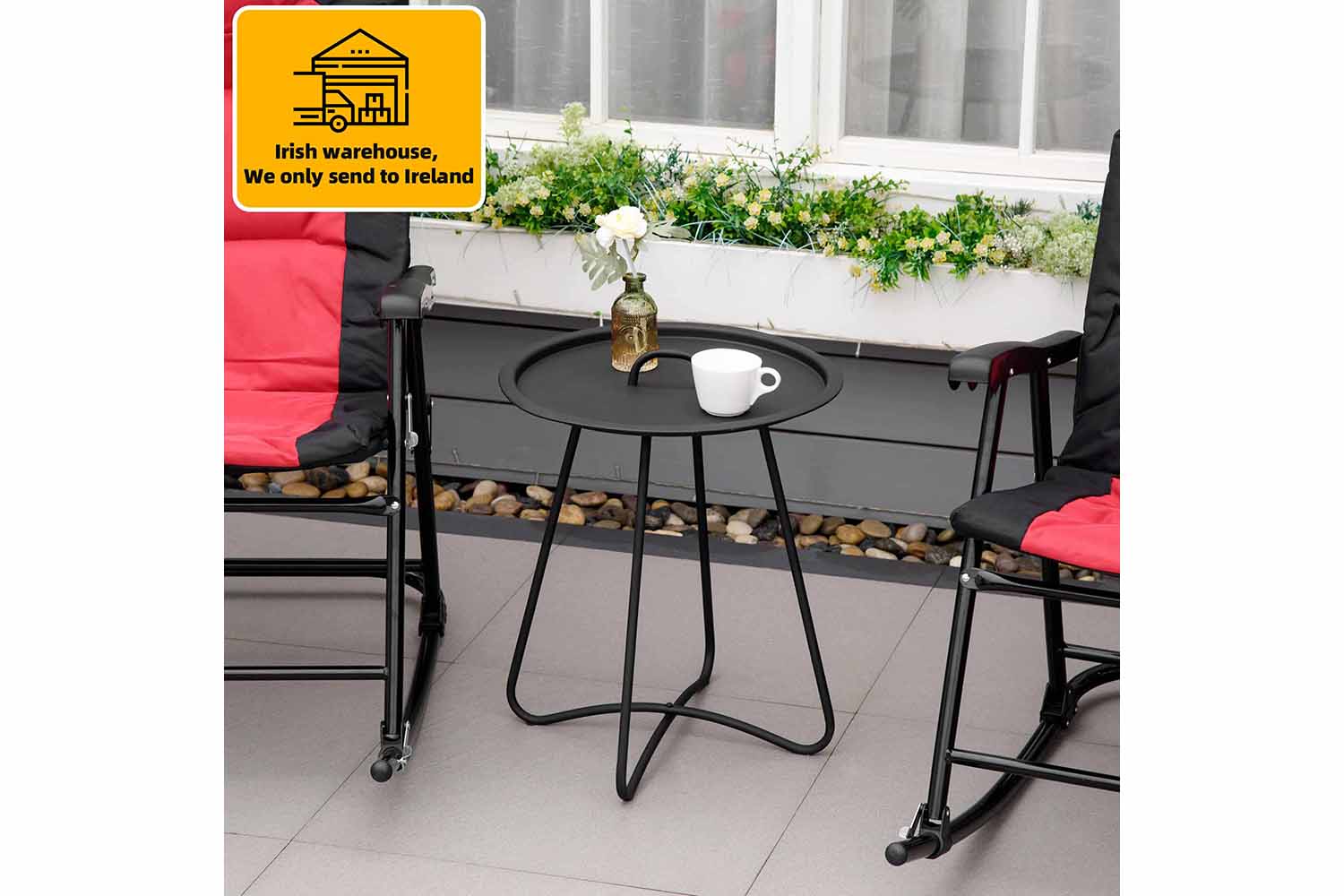 Outsunny Round Coffee Table with Handle | Black