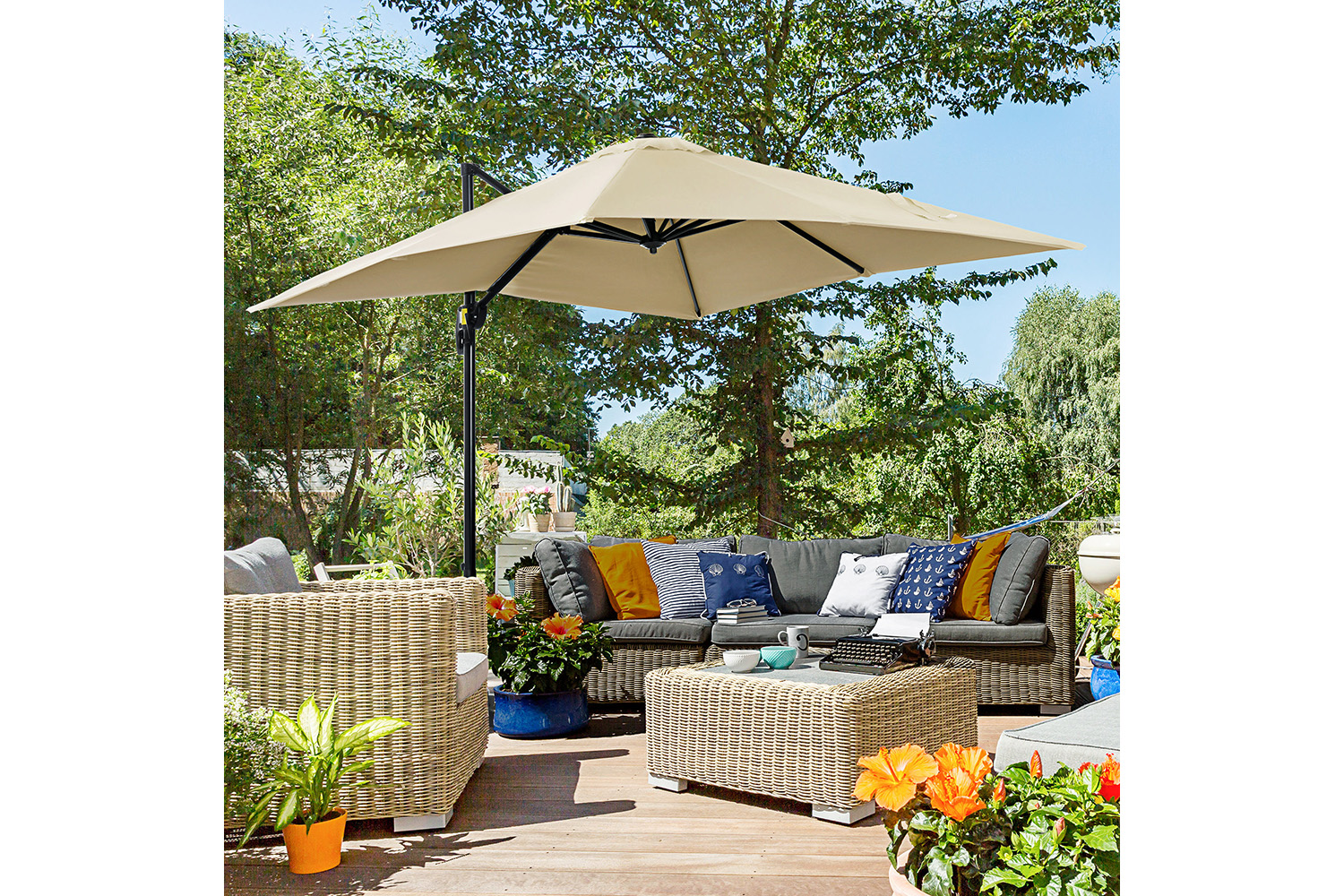 Outsunny 360° Rotation Parasol Umbrella | Cream White