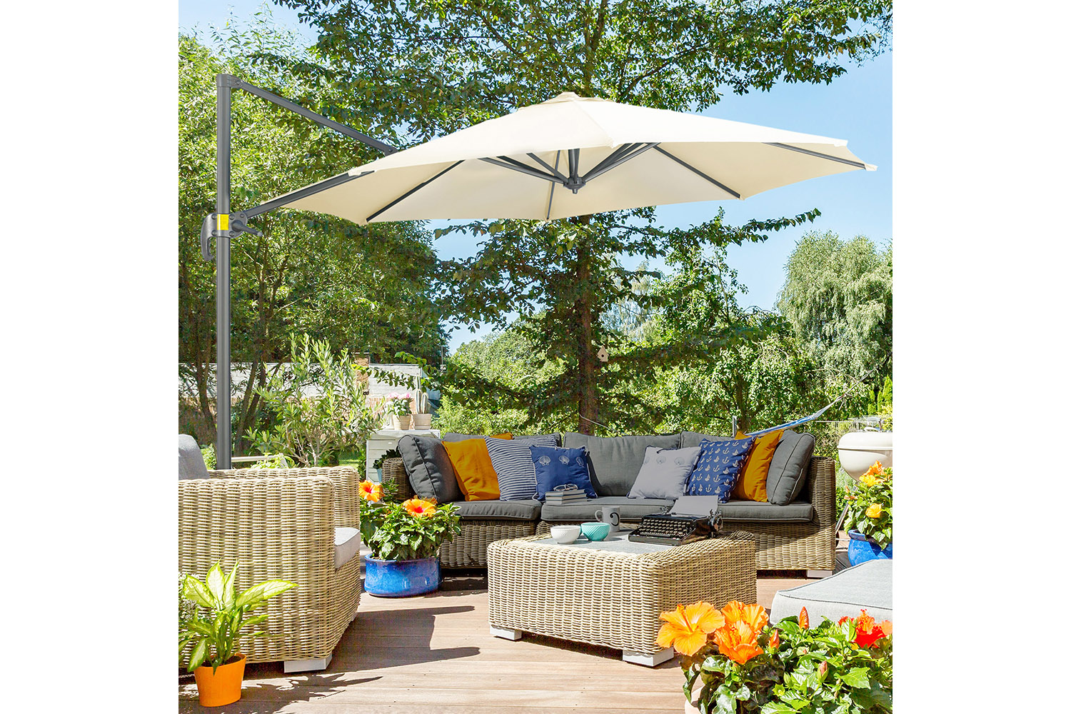 Outsunny 360° Rotation Parasol Umbrella | Cream White