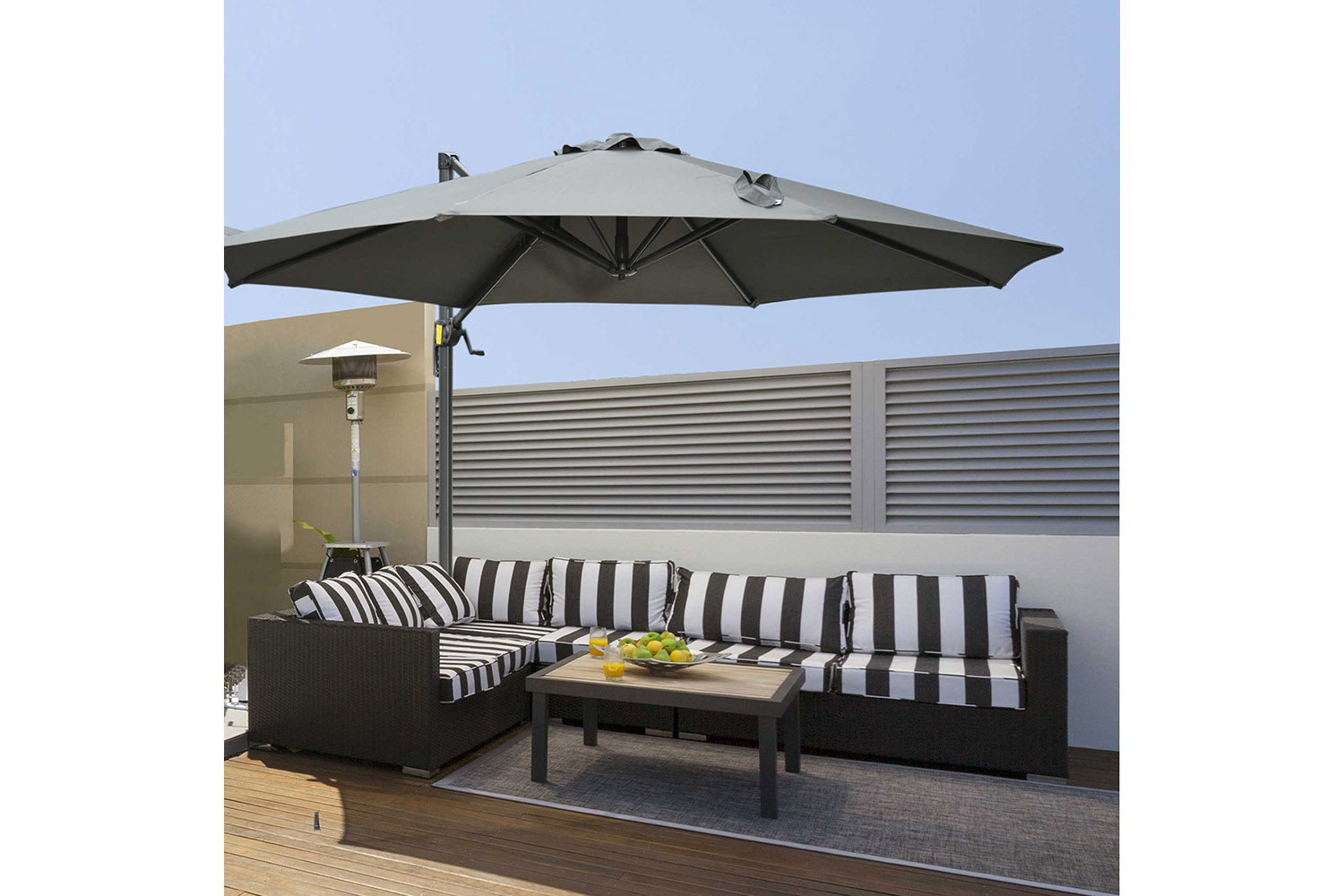 Outsunny 360° Rotation Parasol Umbrella with Base | Dark Grey