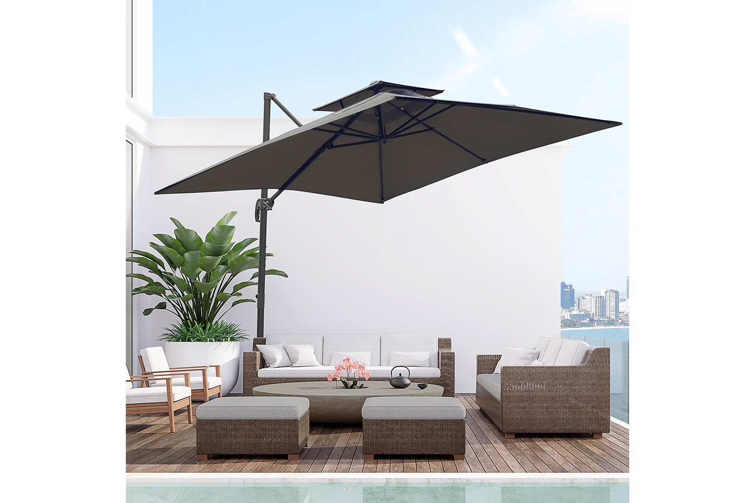 Outsunny 360° Rotation Roma Umbrella | Dark Grey