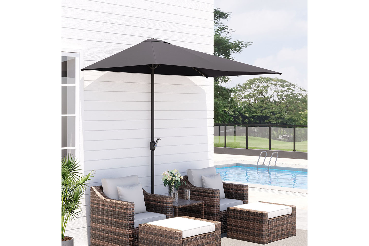 Outsunny Metal Sun Shade Half Garden Parasol Umbrella | Grey