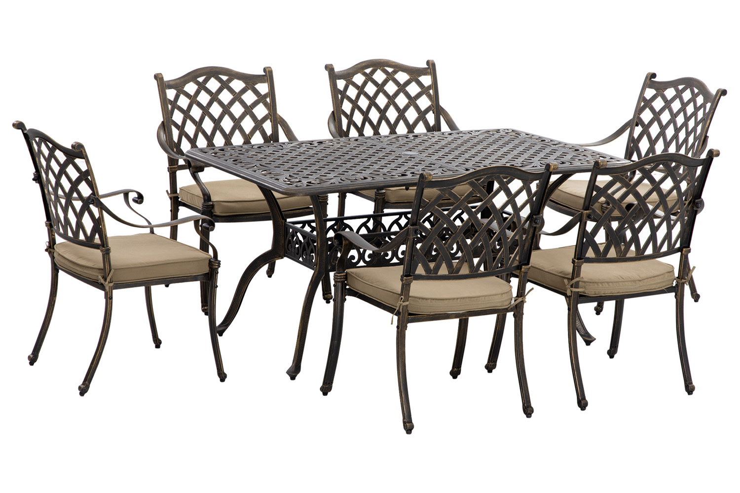 Outsunny Dining Set with Cushioned Chairs | Bronze Tone/Khaki | 7 Pieces