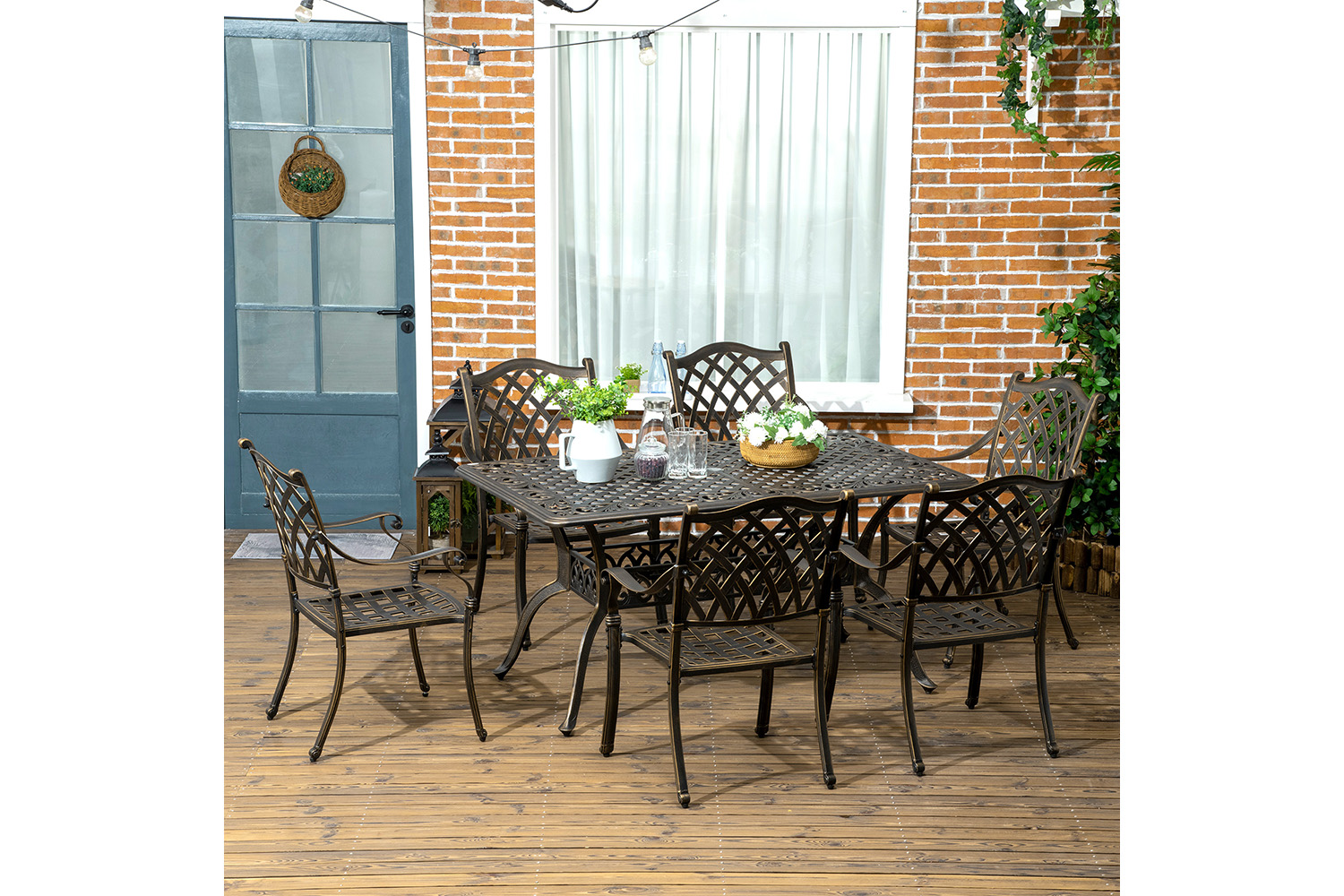 Outsunny Dining Set with Cushioned Chairs | Bronze Tone/Khaki | 7 Pieces