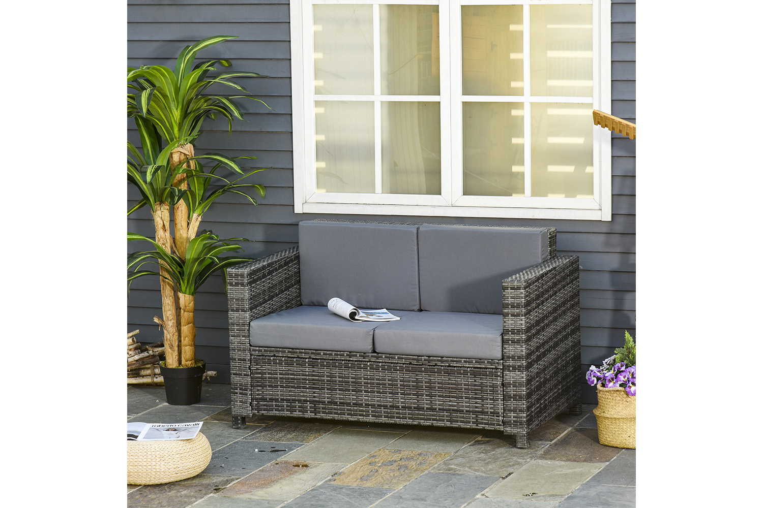 Outsunny Rattan 2 Seater Sofa | Mixed Grey