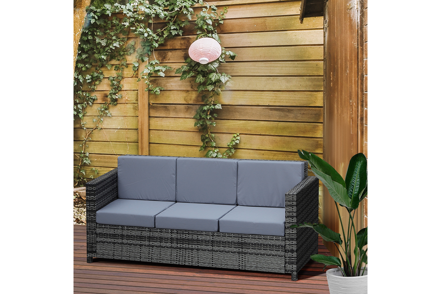 Outsunny 3 Seater Rattan Sofa | Mixed Grey