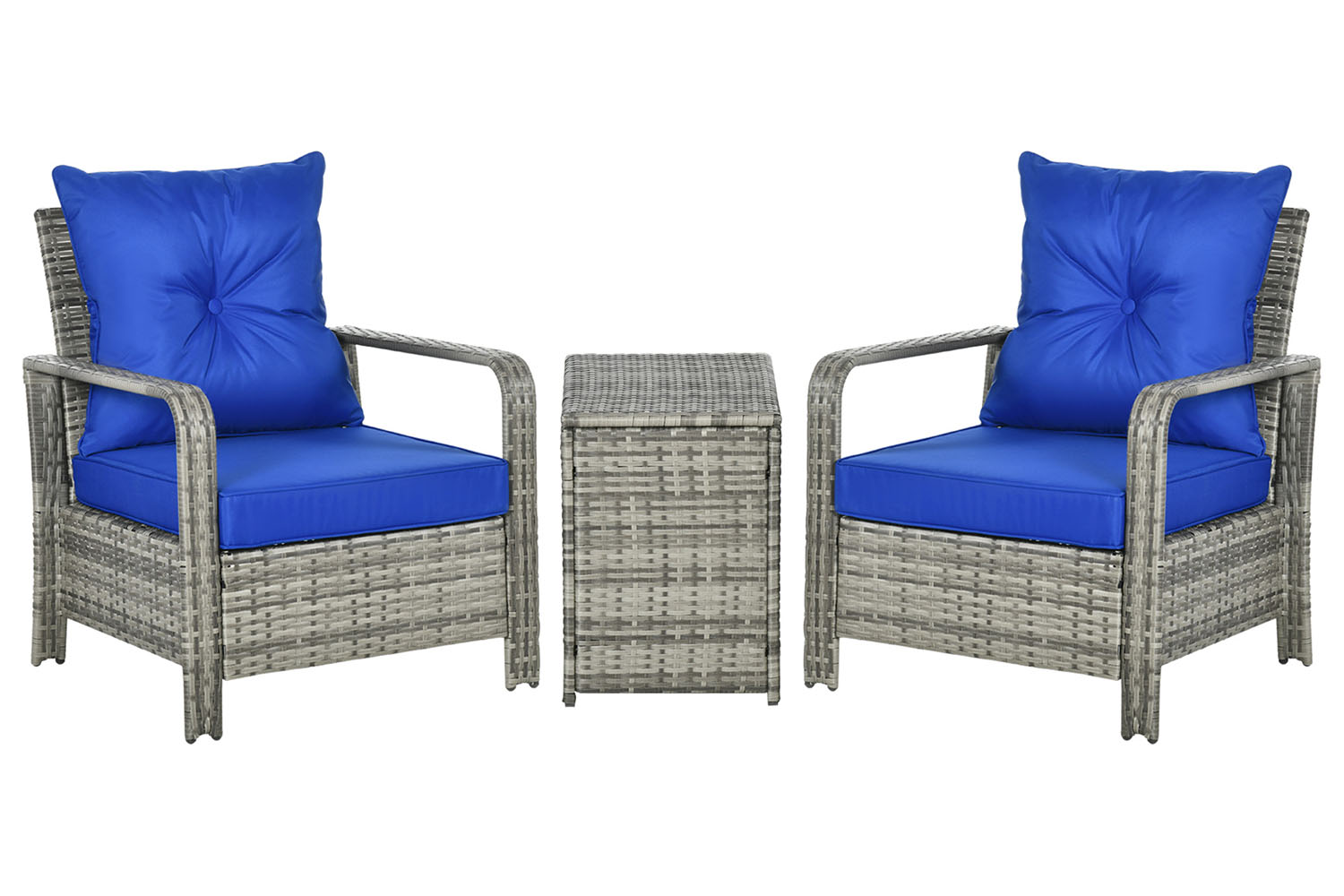 Outsunny PE Rattan Garden Seating Set with 2 Padded Chair Storage Table | 3 Pieces