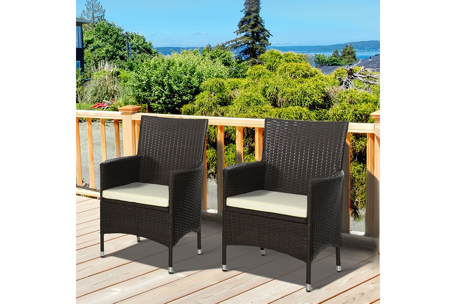 Outsunny Rattan Chair Set | Deep Coffee/White | 2 Pieces