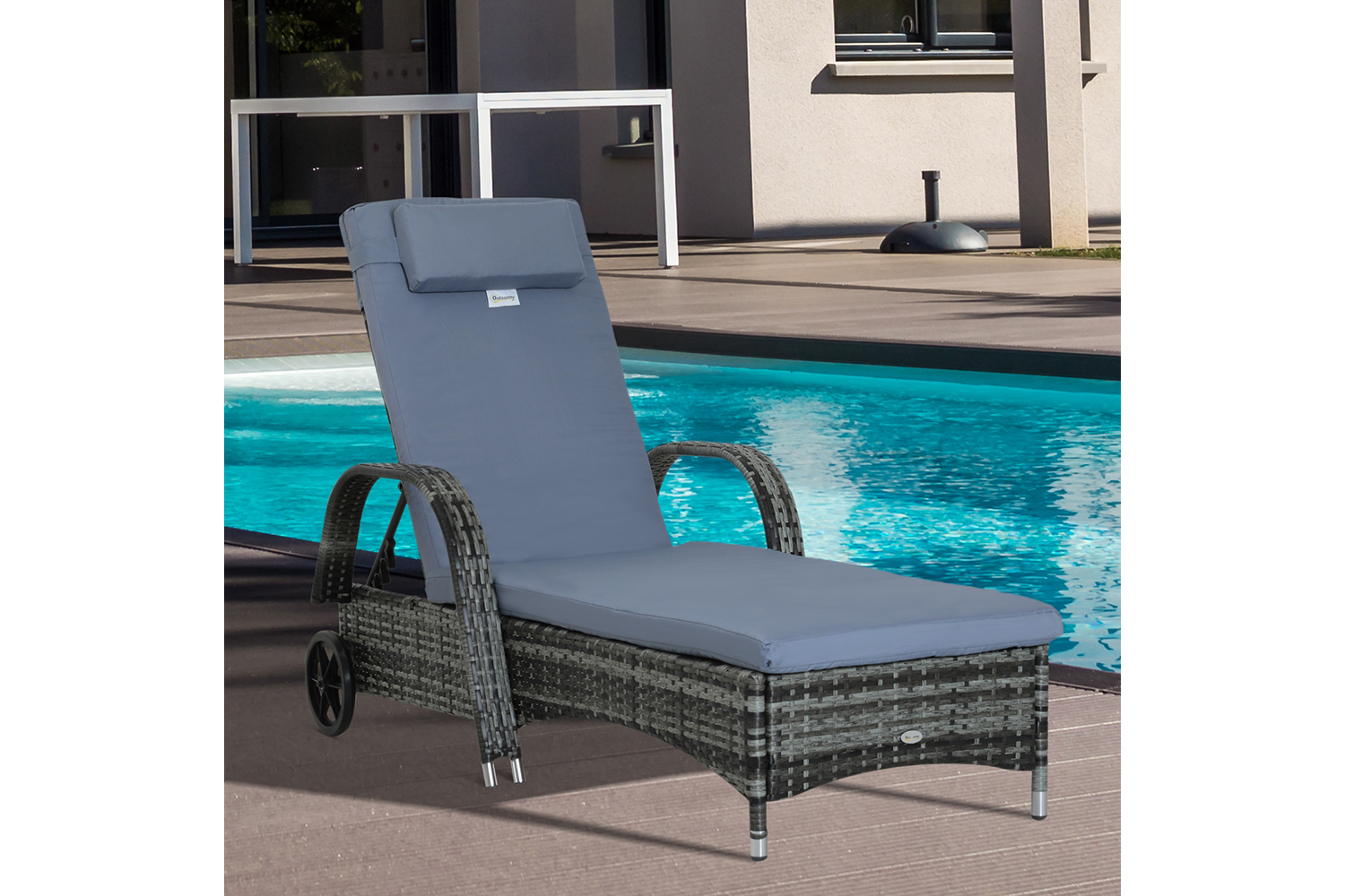 Outsunny Adjustable Rattan Sun Lounger | Grey