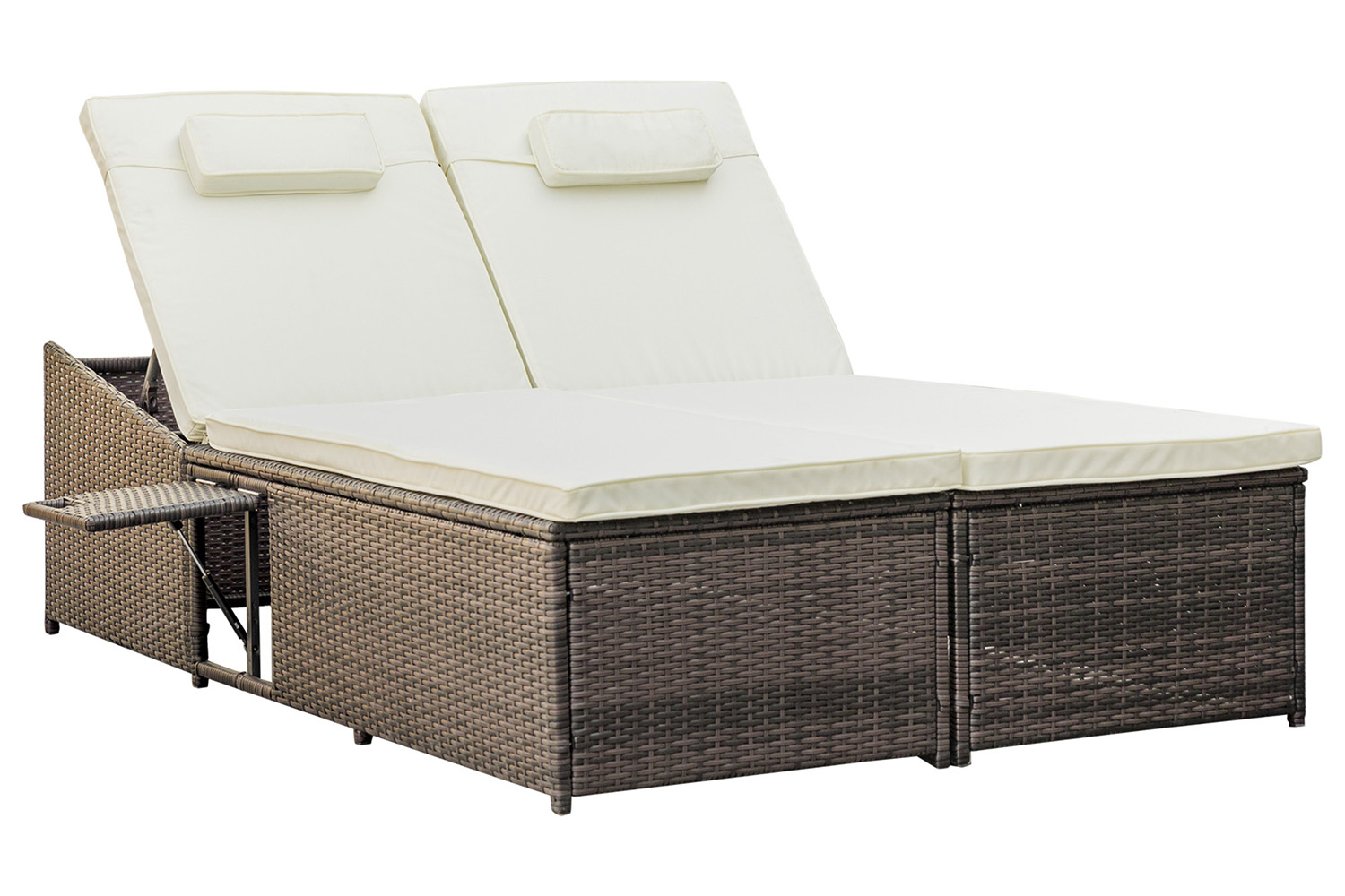 Outsunny 2 Seater Rattan Day Bed with Retractable Tray | Cream White