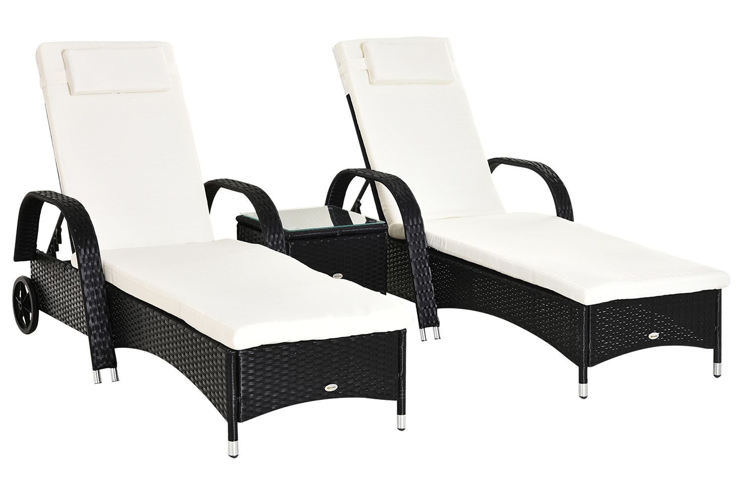 Outsunny Rattan Patio Lounge Chair Set with Cushion | Black/Cream White | 3 Pieces