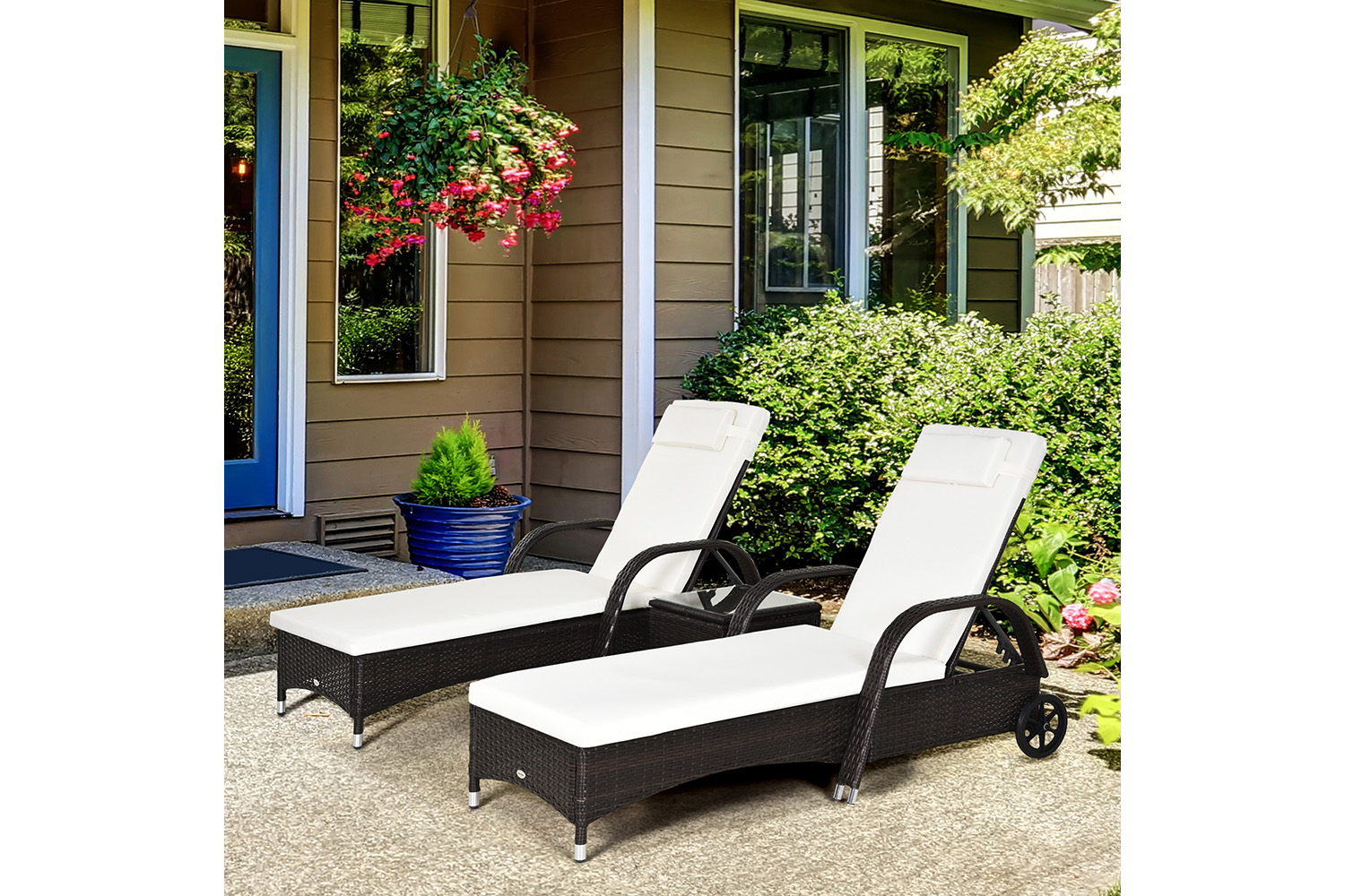 Outsunny Rattan Patio Lounge Chair Set with Cushion | Brown/Cream White  | 3 Pieces