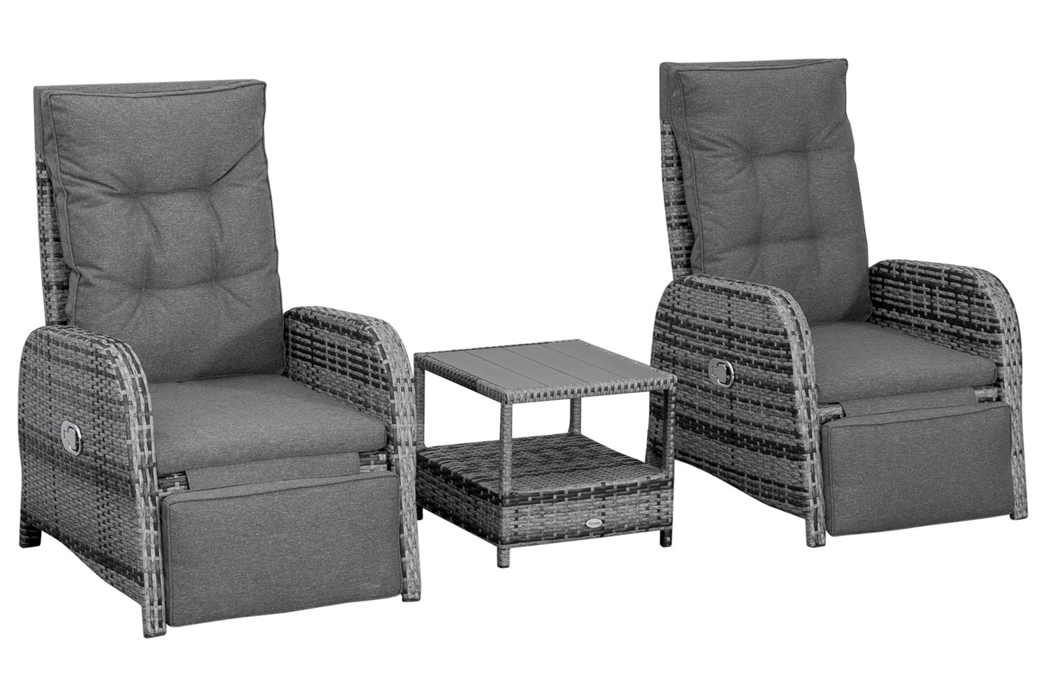 Outsunny Patio Rattan Wicker Chaise Lounge Sofa Set with Cushion | 3 Piece