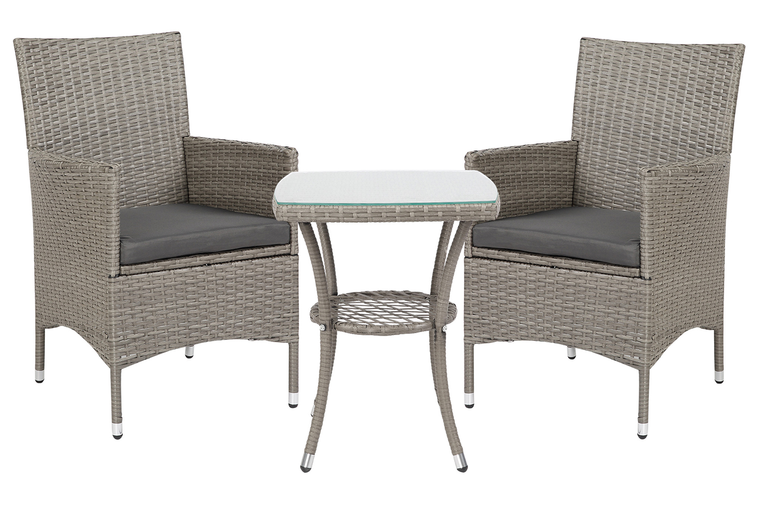 Outsunny Rattan Furniture Bistro Set Chair Table Set | Light Grey | 3 Pieces