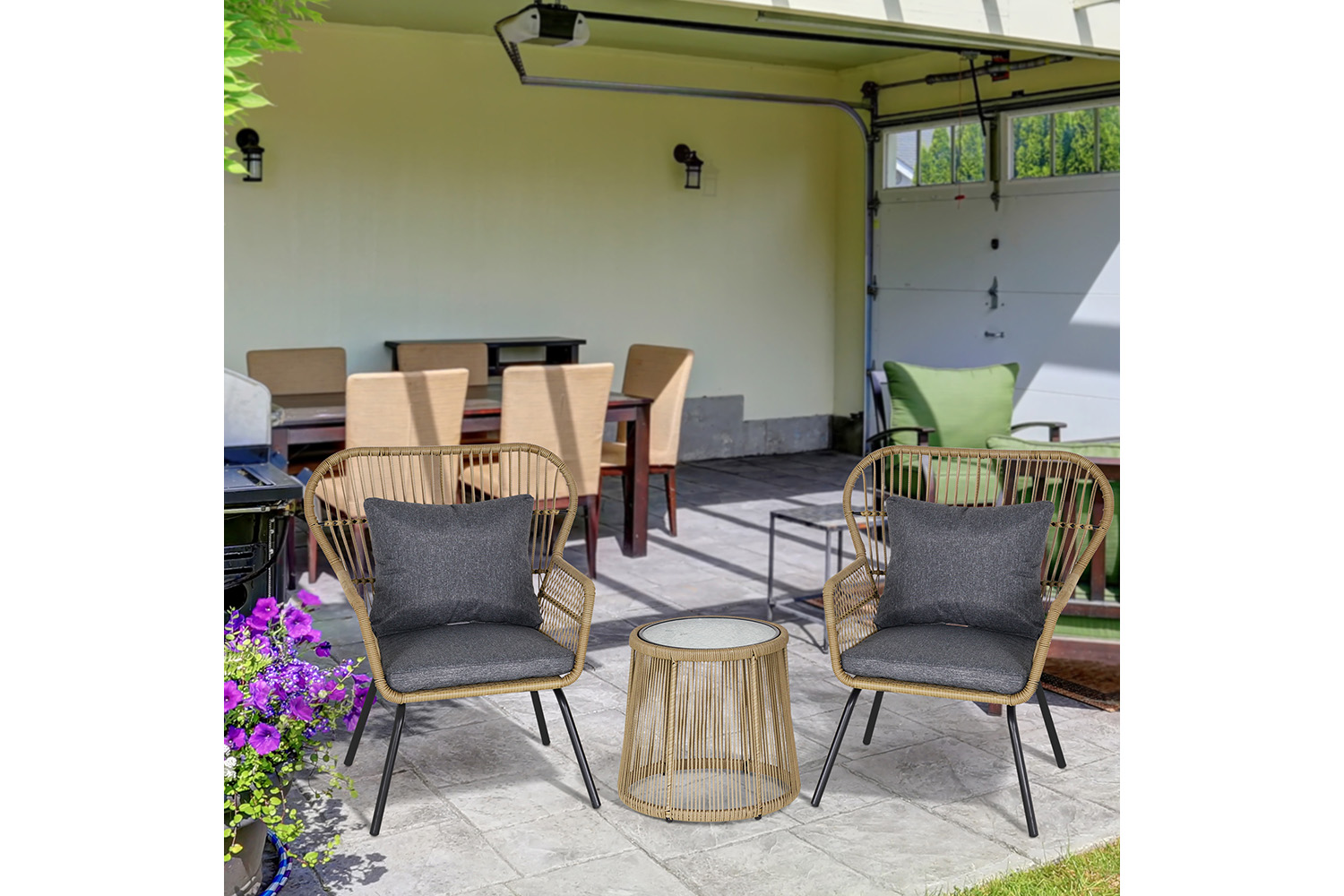 Outsunny Outdoor Patio Set 2 Chairs 1 Coffee Table | Coffee | 3 Pieces