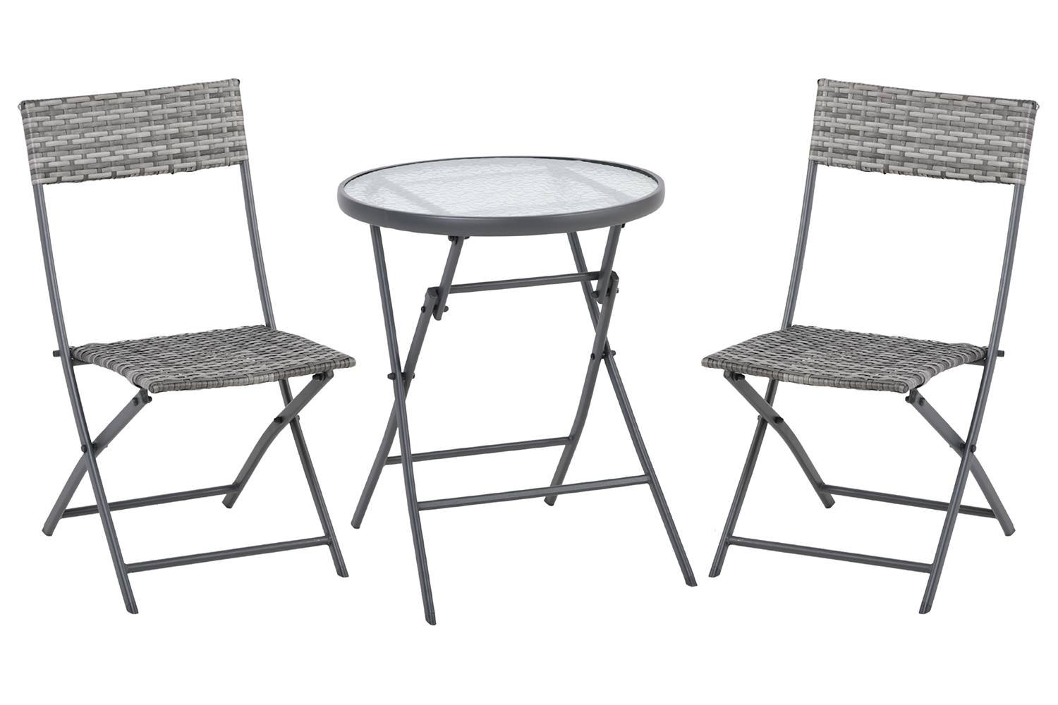 Outsunny Patio Wicker Bistro Set Table and Chair Set | Grey | 3 Pieces