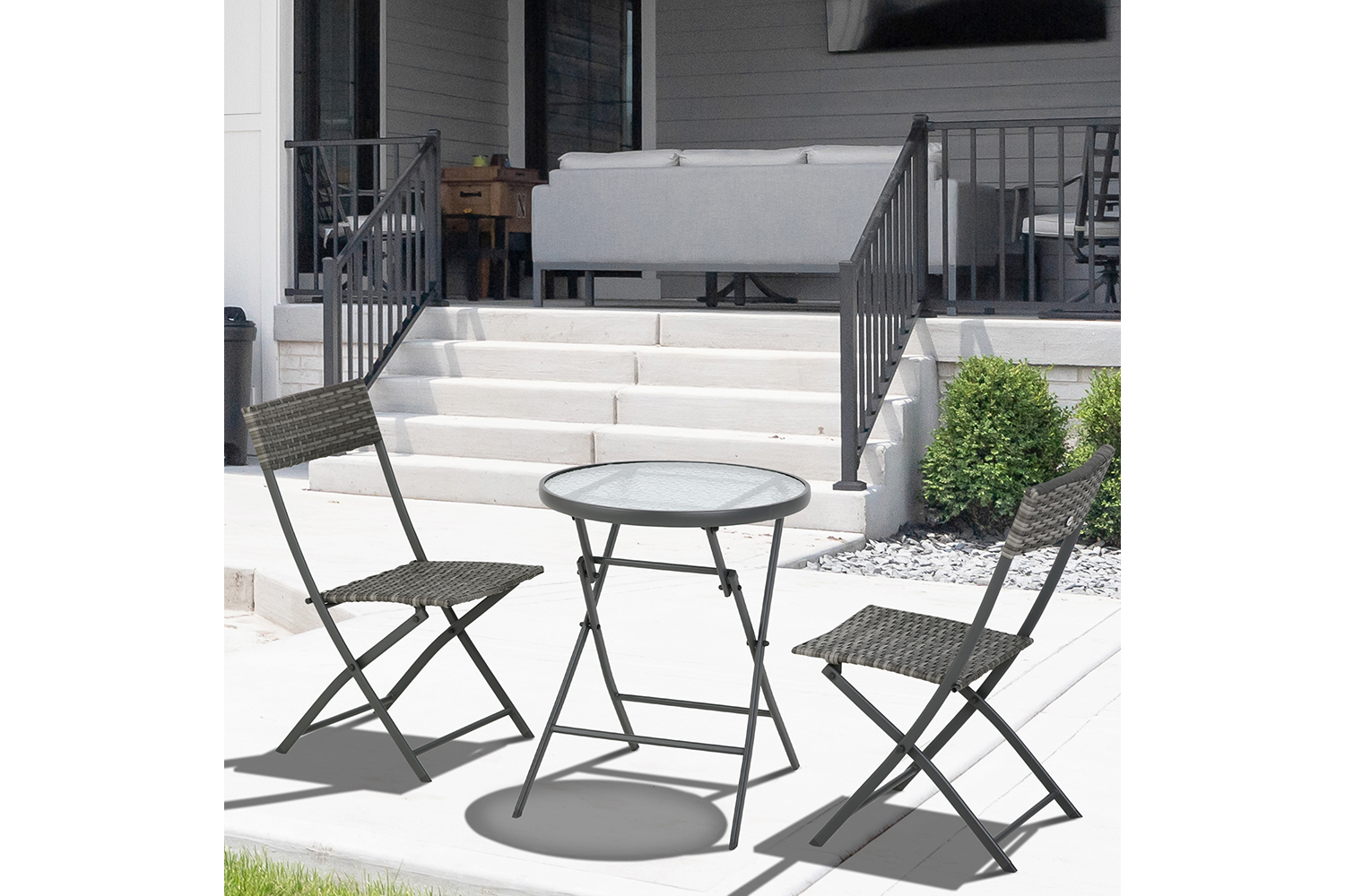Outsunny Patio Wicker Bistro Set Table and Chair Set | Grey | 3 Pieces