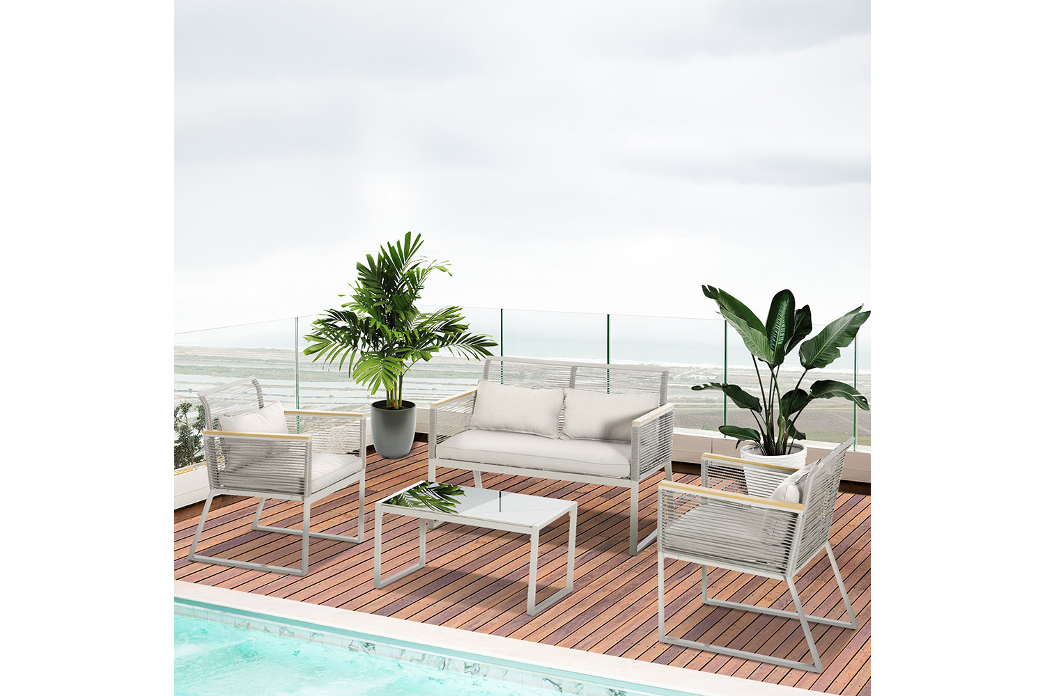 Outsunny Patio Wicker Sofa Set | Grey | 4 Pieces