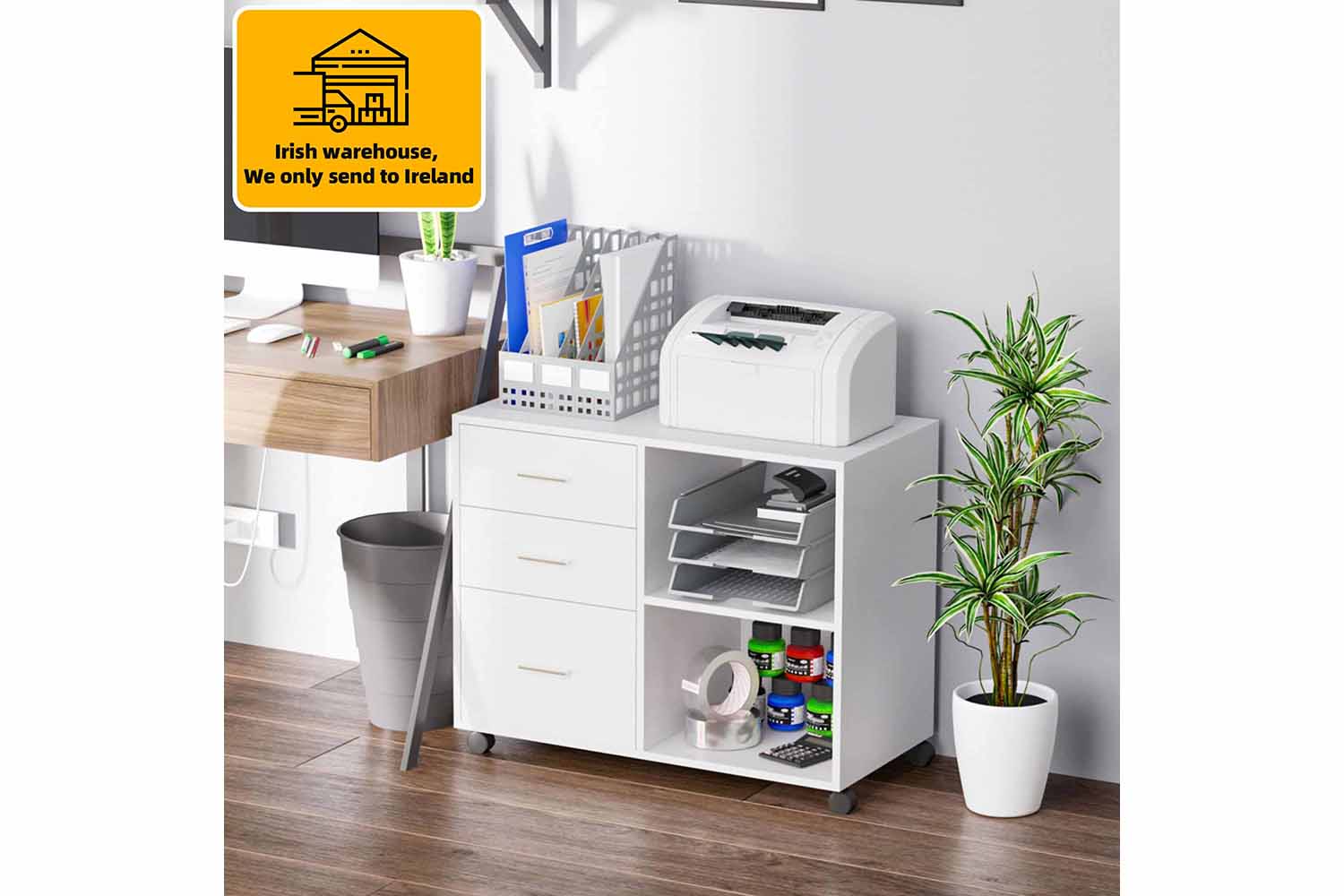 Homcom Printer Table with Wheels | White