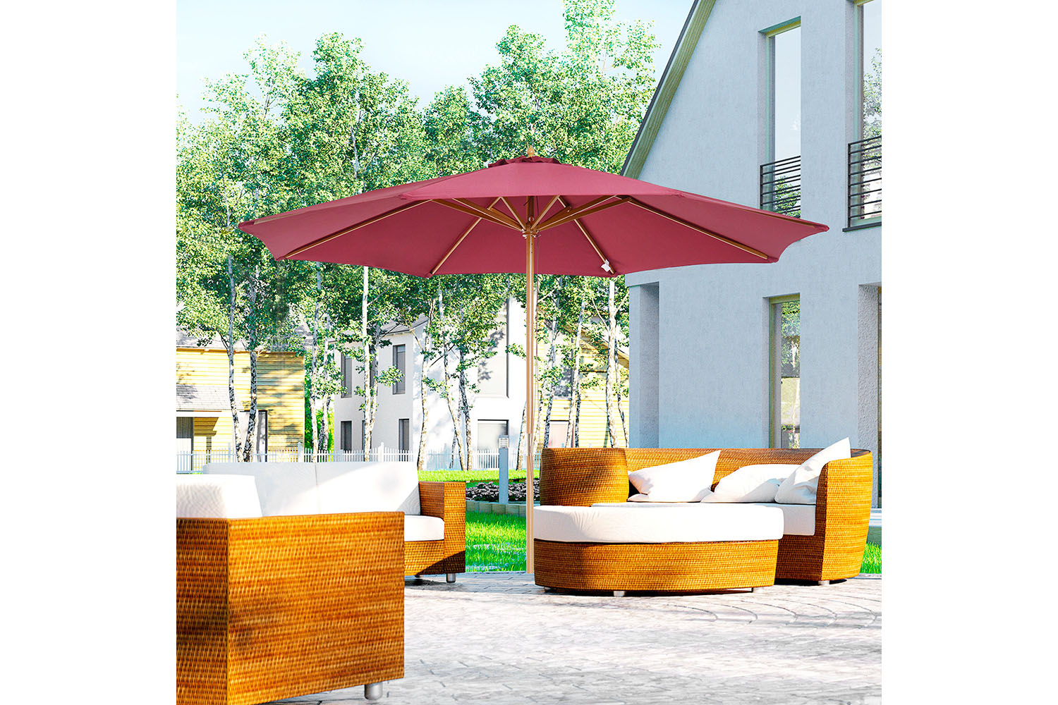 Outsunny 3m Sun Shade Patio Outdoor Umbrella | Wine Red