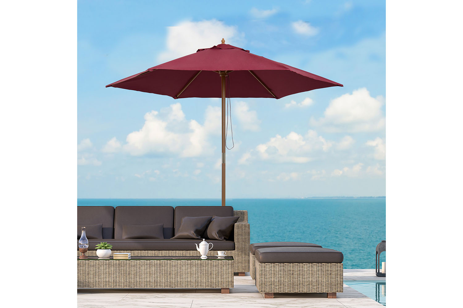 Outsunny 2.5m Parasol Umbrella | Wine Red