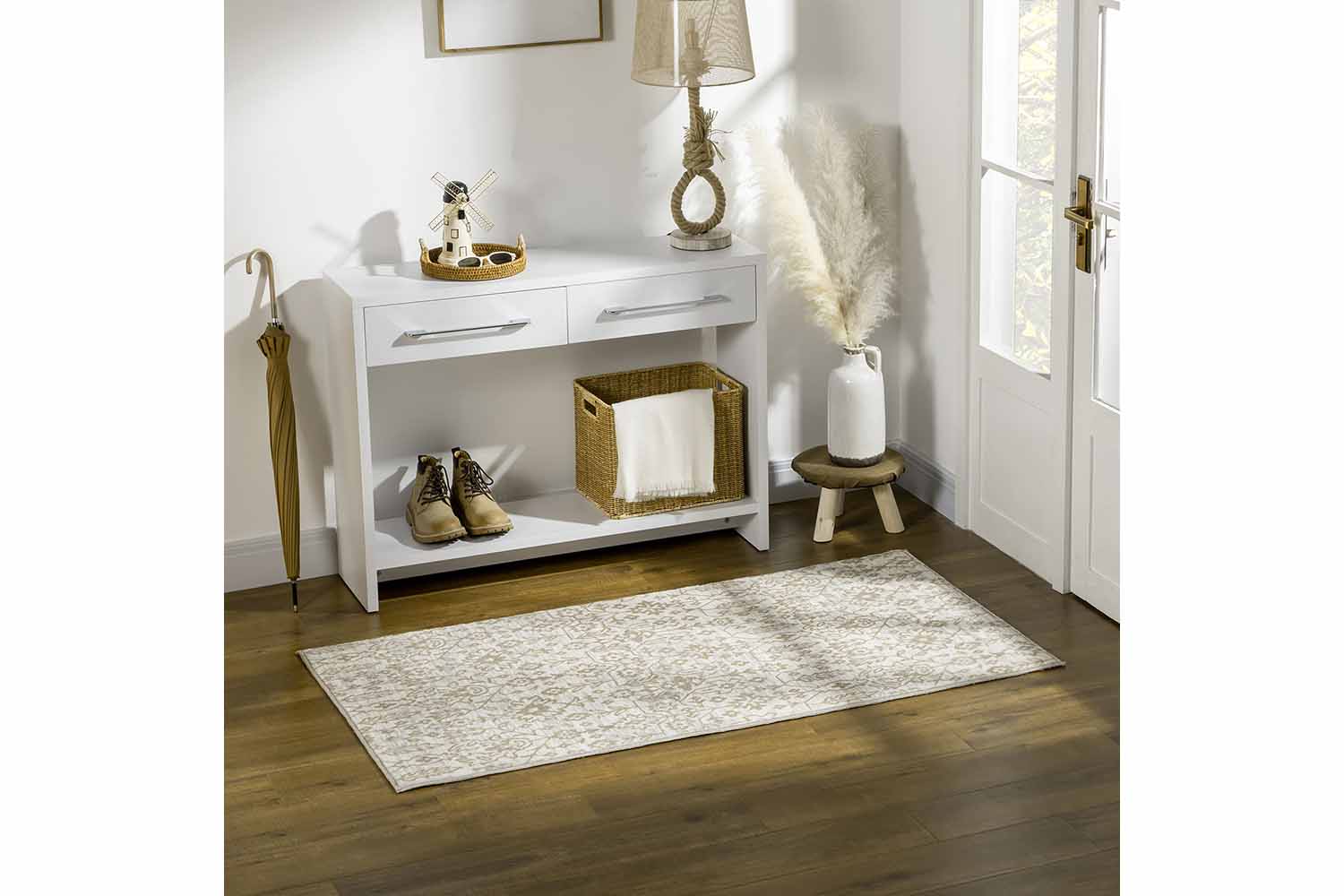 Homcom | Dining Room Floral Boho Area Rug | Beige | 80 x 150 cm