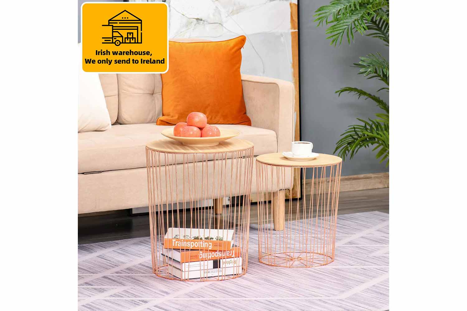 Homcom Metal Base Side Table | Rose Gold/Natural