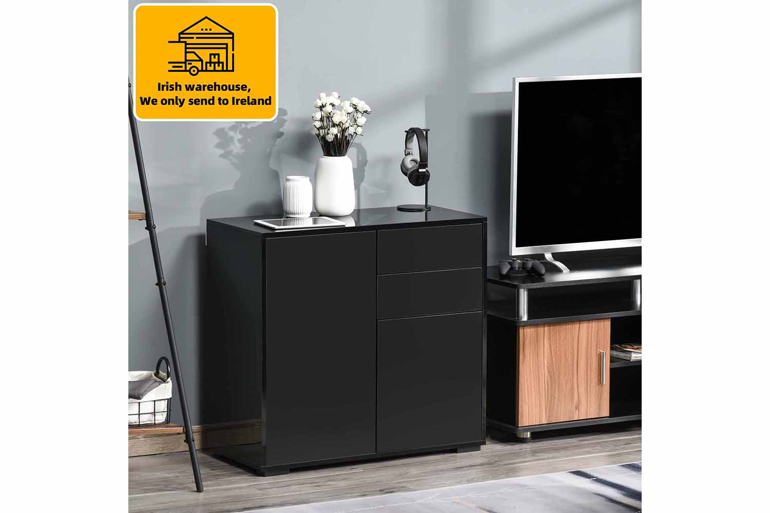 Homcom Push-Open Doors Sideboard | 2 Drawers | Black