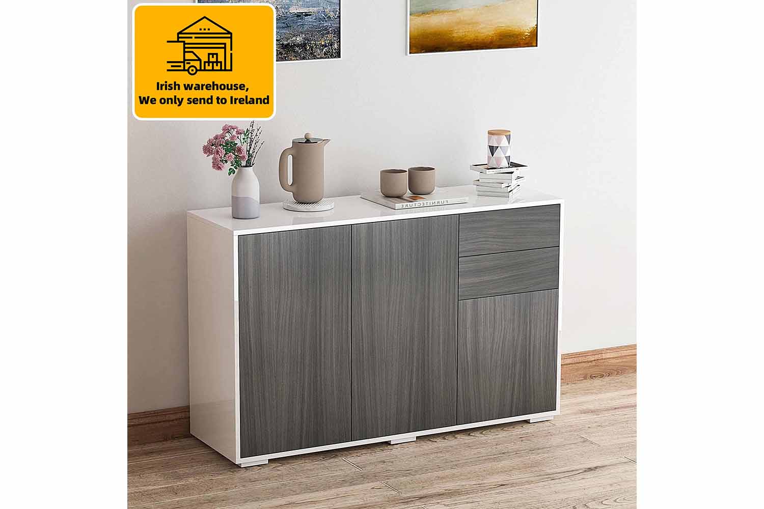 Homcom Push-Open Doors Cabinet | 2 Drawers | White/Grey