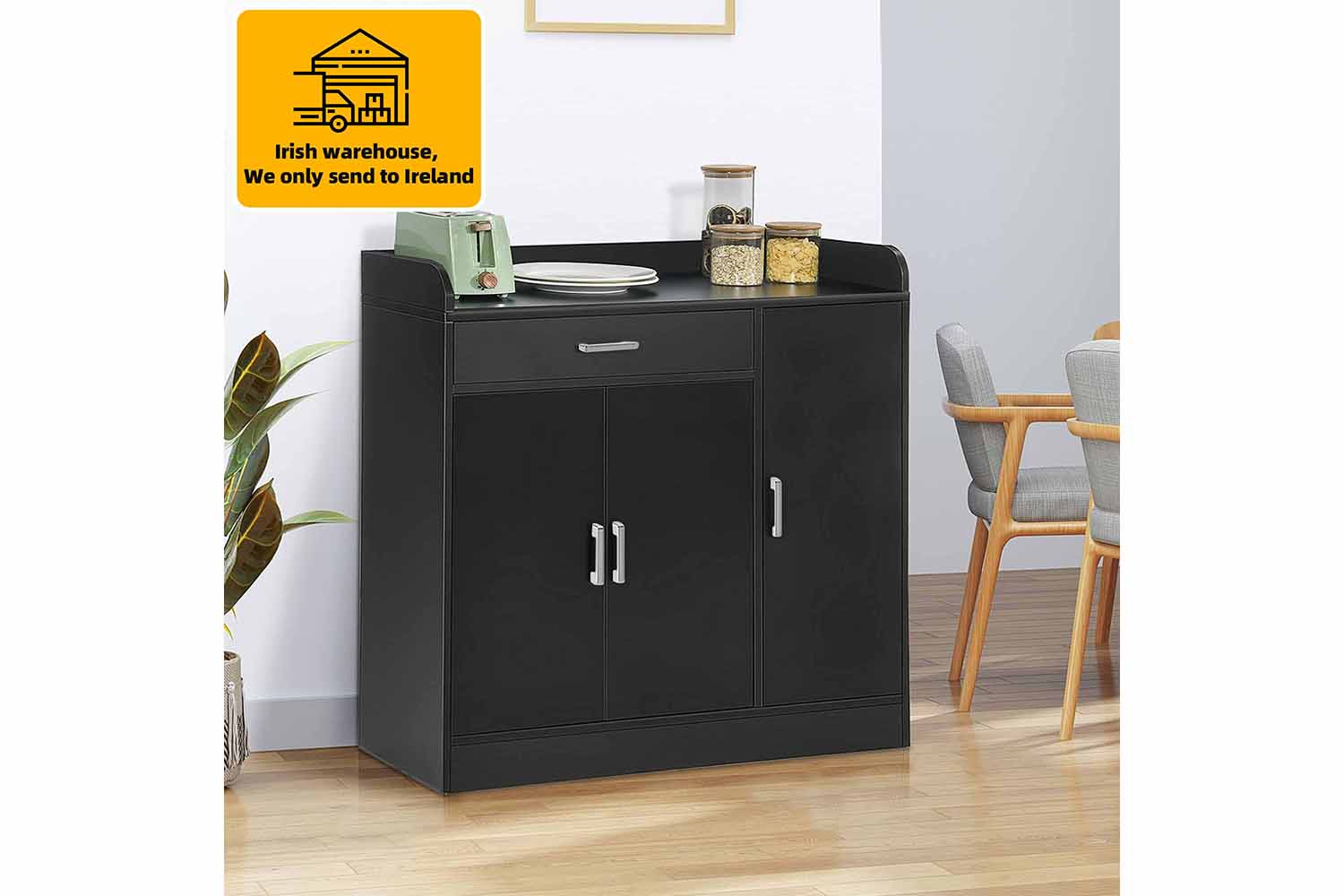 Homcom 3 Doors Sideboard | Storage Cabinet | Black