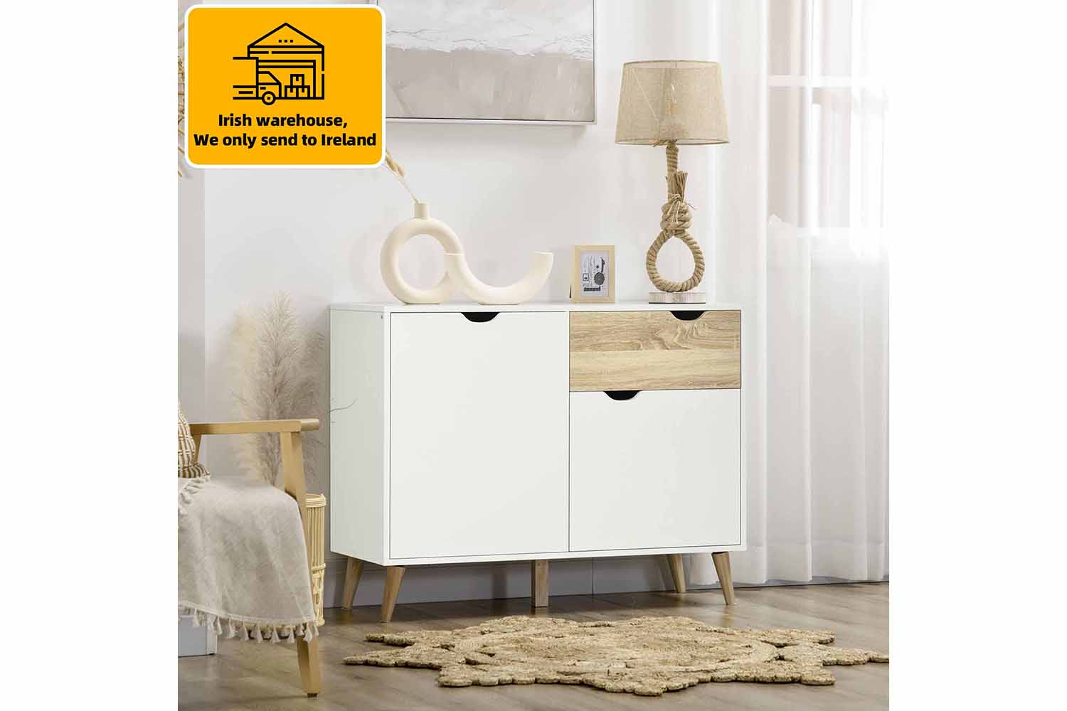 Homcom 2 Doors Sideboard | Storage | White/Natural