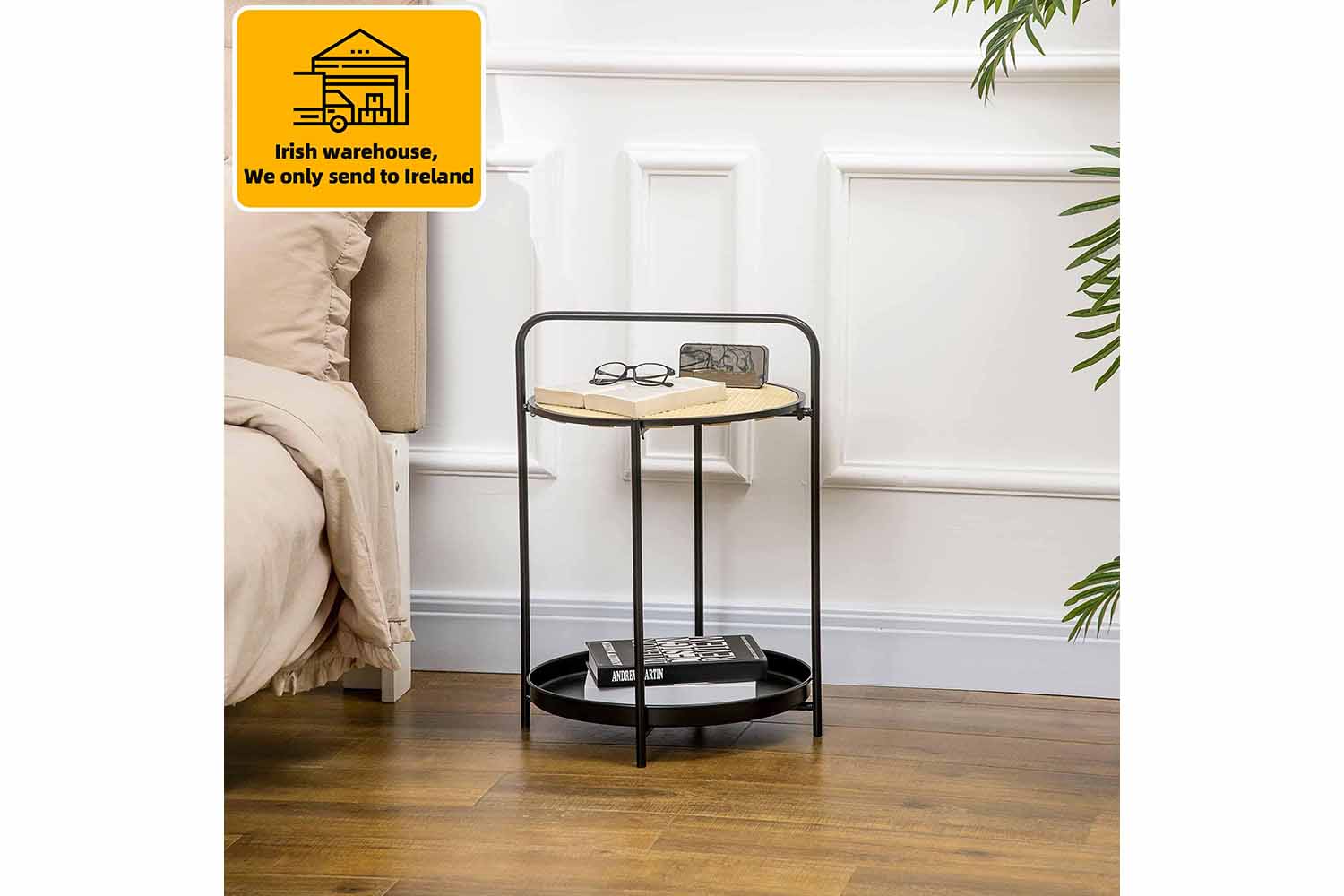 Homcom Round End Table with Detachable Tray | Black